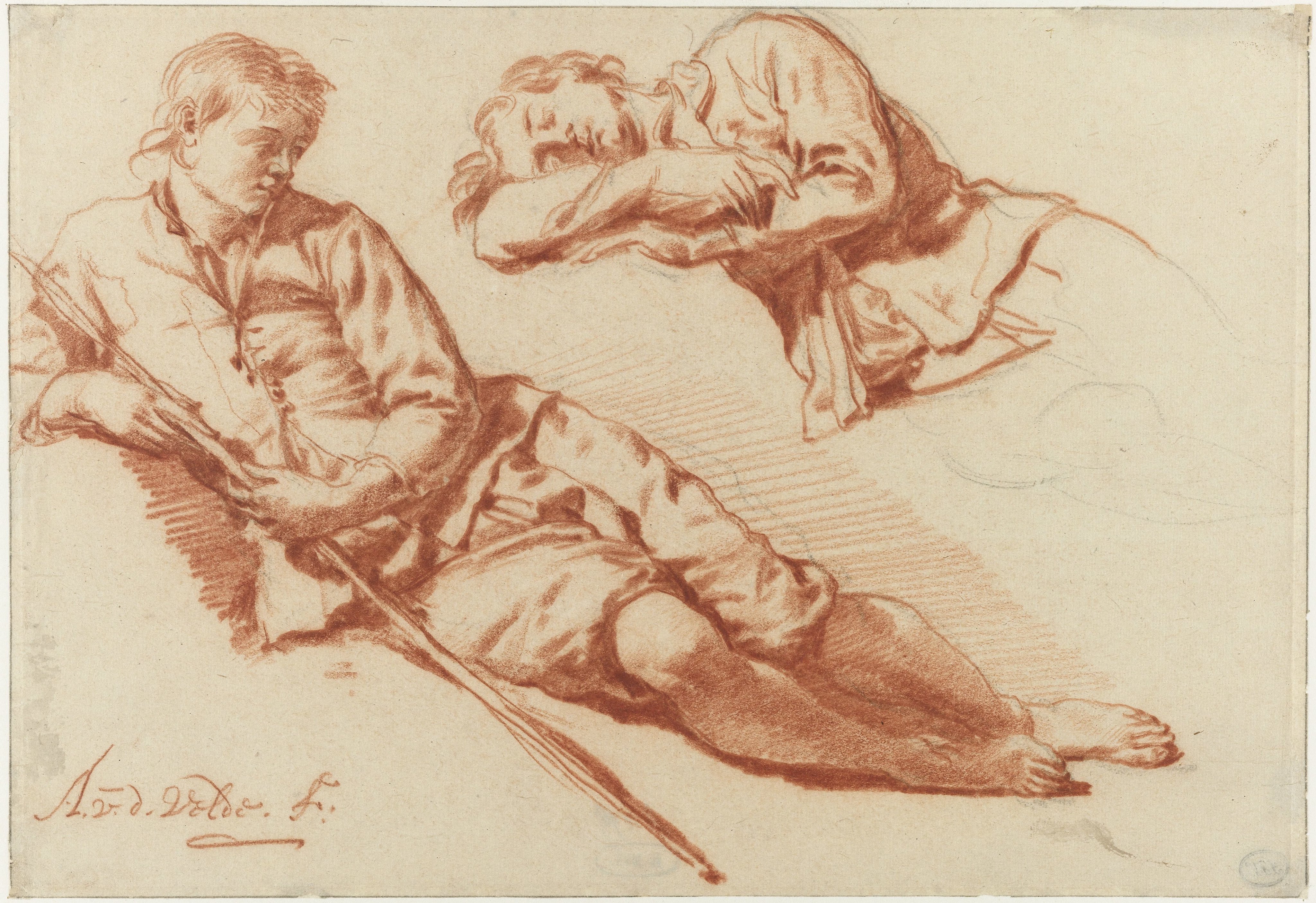 Twee studies van een rustende herder