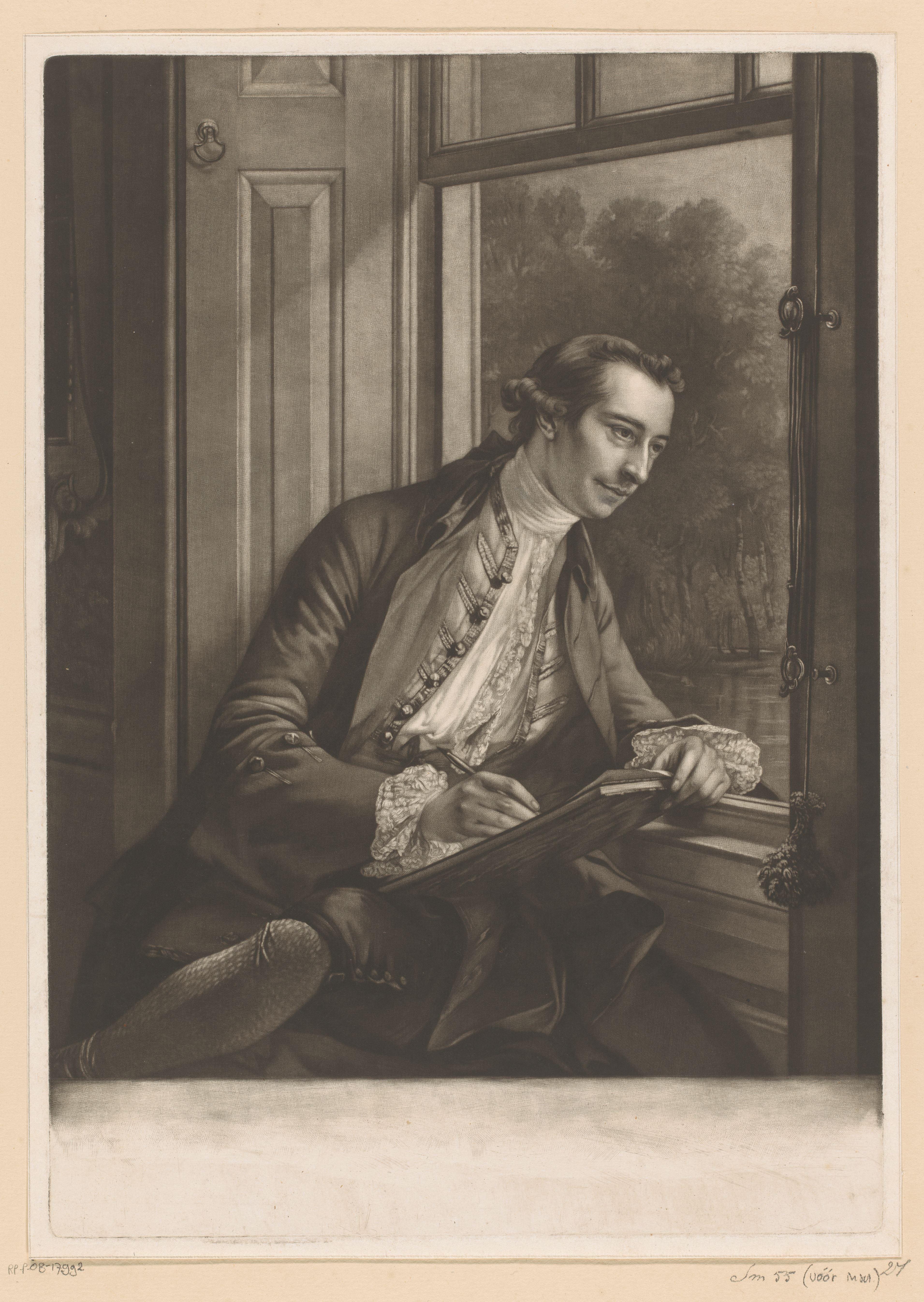 Portret van Paul Sandby, tekenend aan het venster