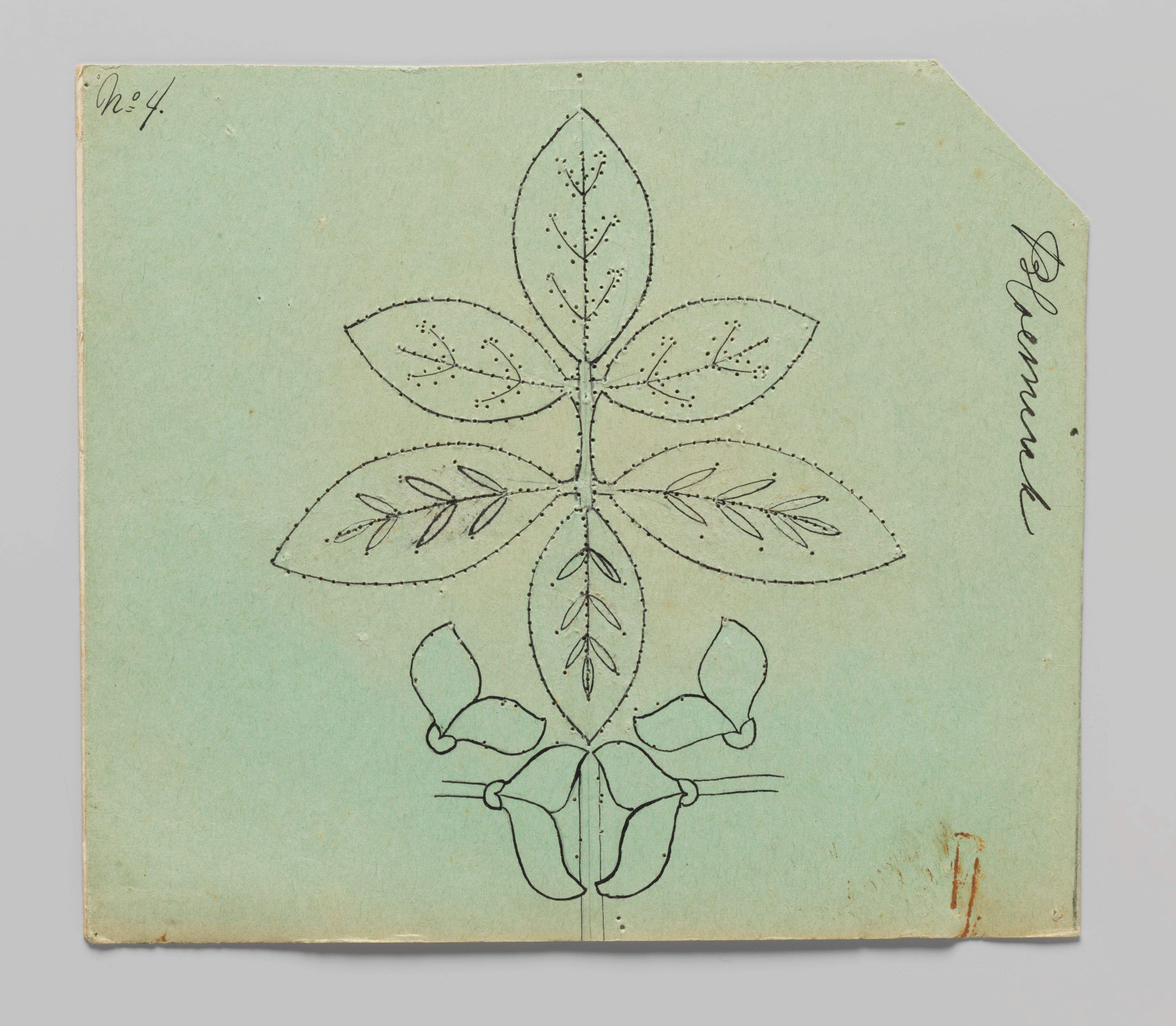 Kantpatroon voor een kleed van kloskant met goudenregentakken en -bloemen