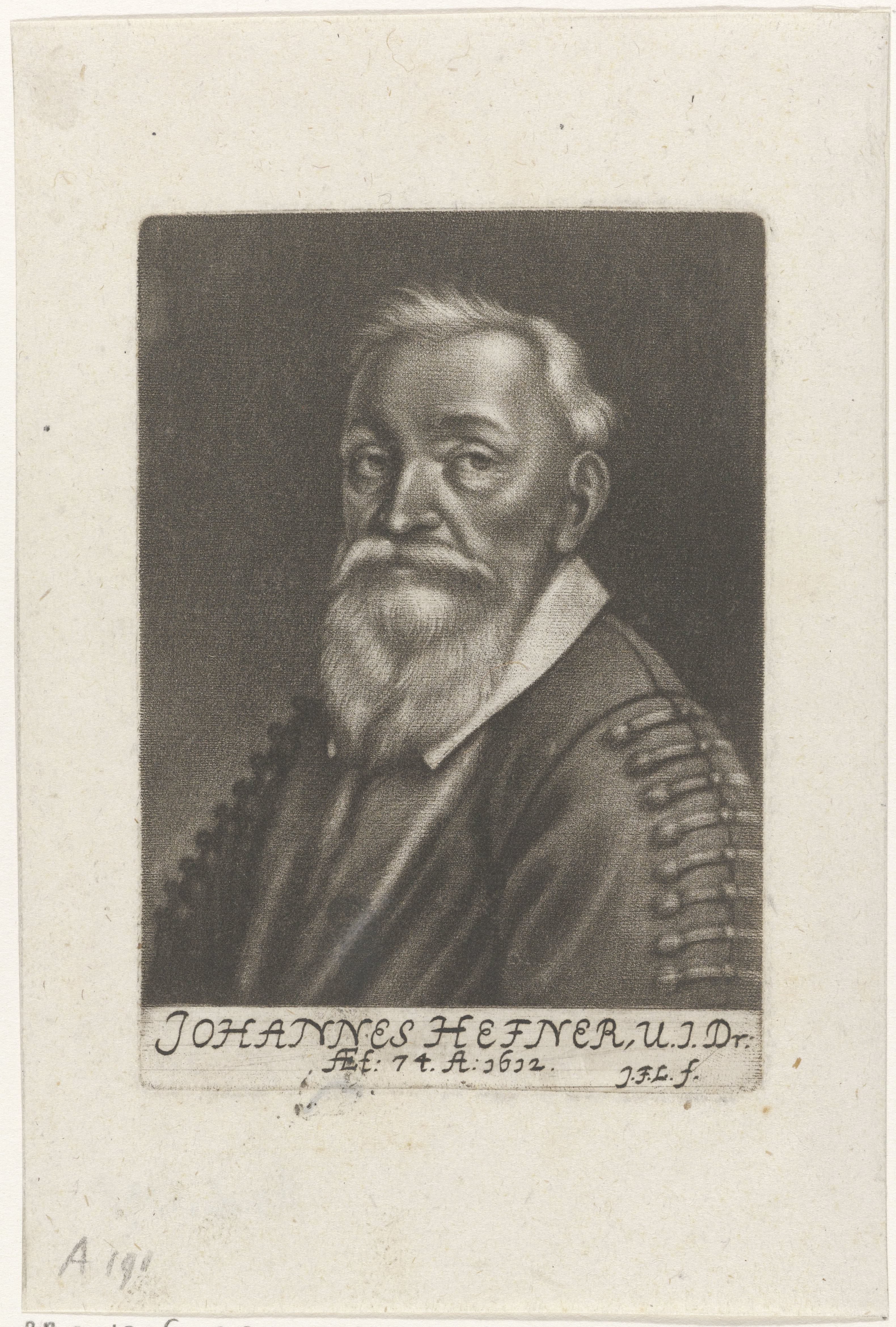Portret van Johann Hefner op 74-jarige leeftijd