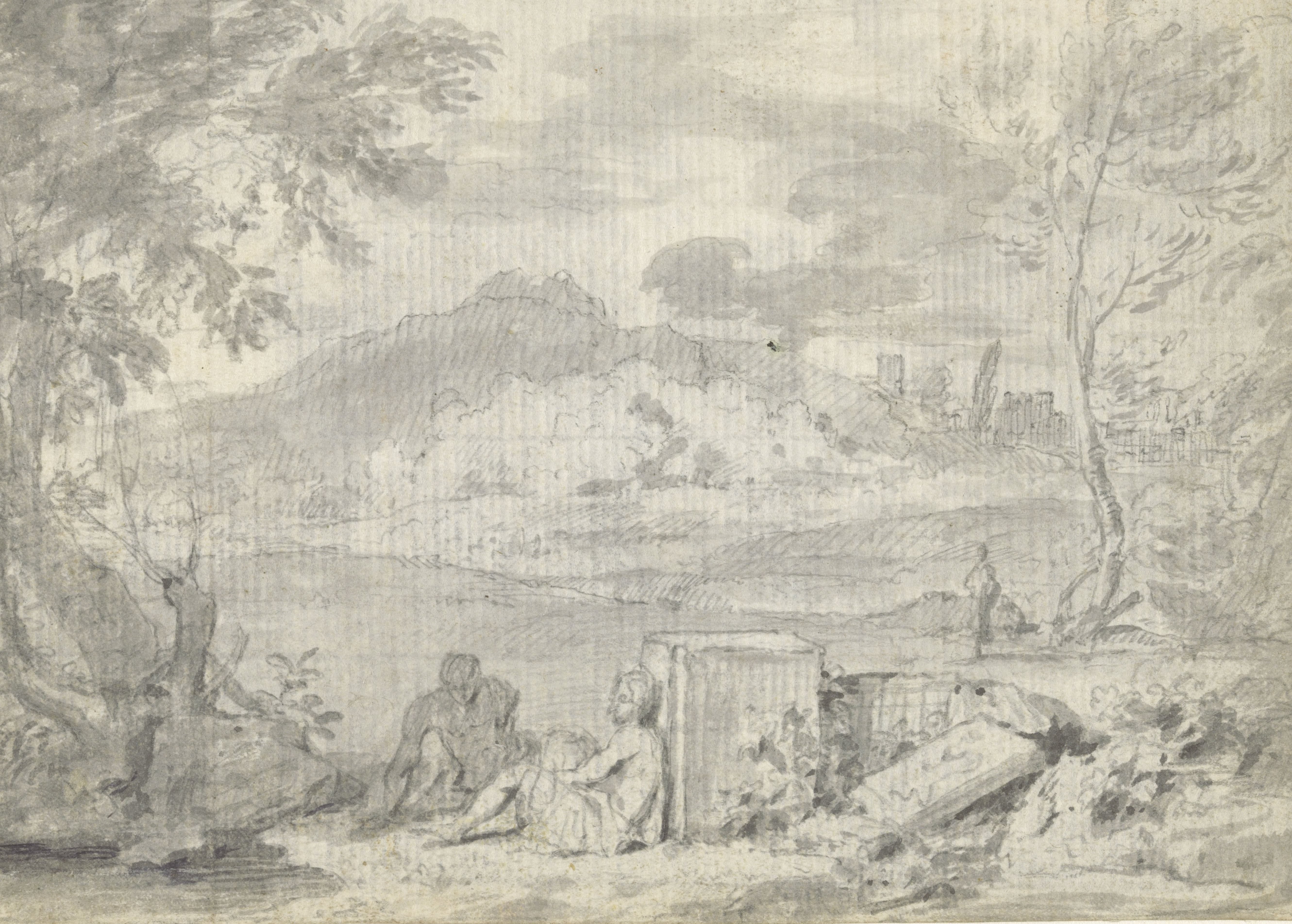 Landschap met vierkante steen