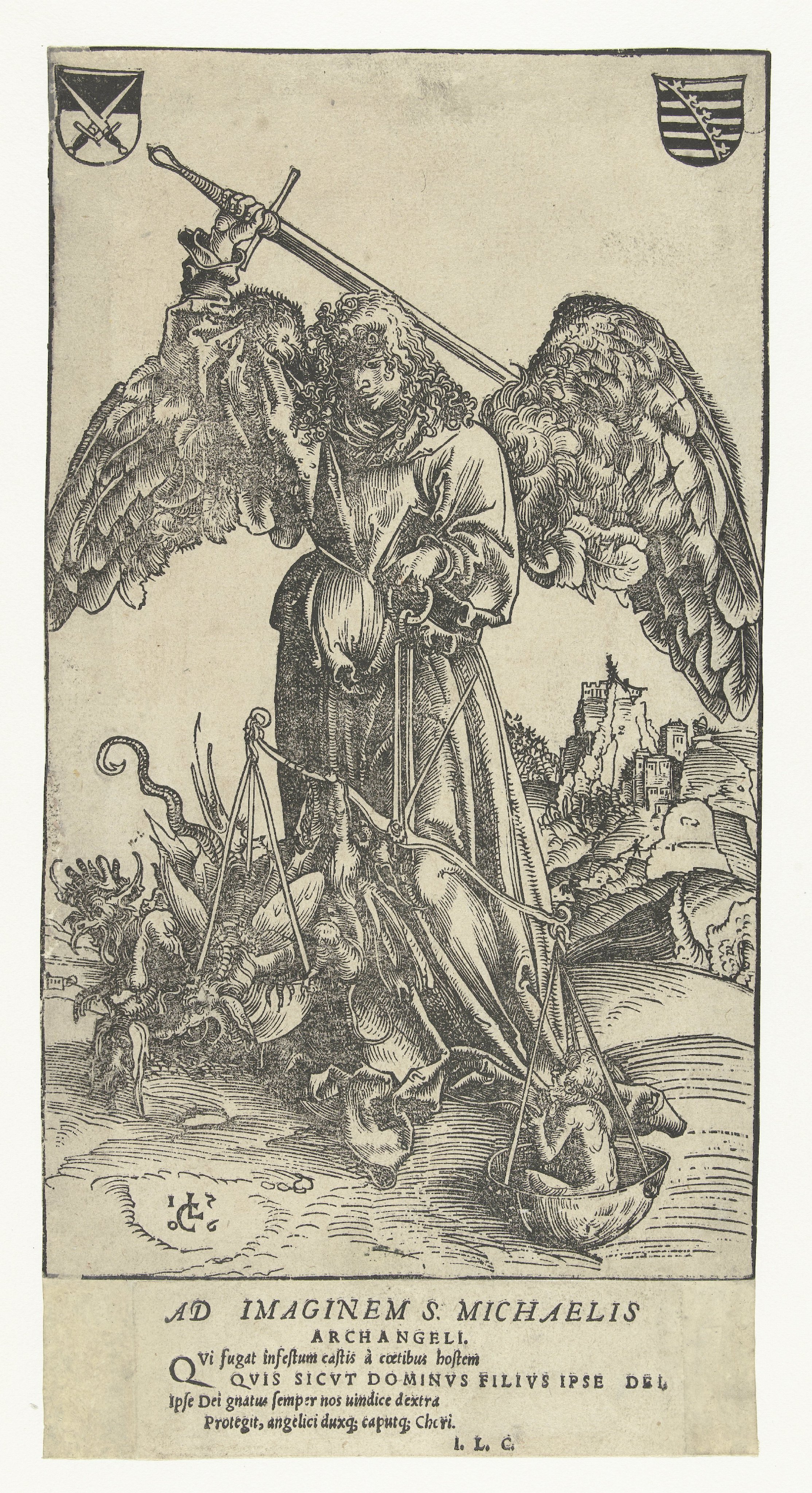 Aartsengel Michaël doodt Satan en weegt een ziel