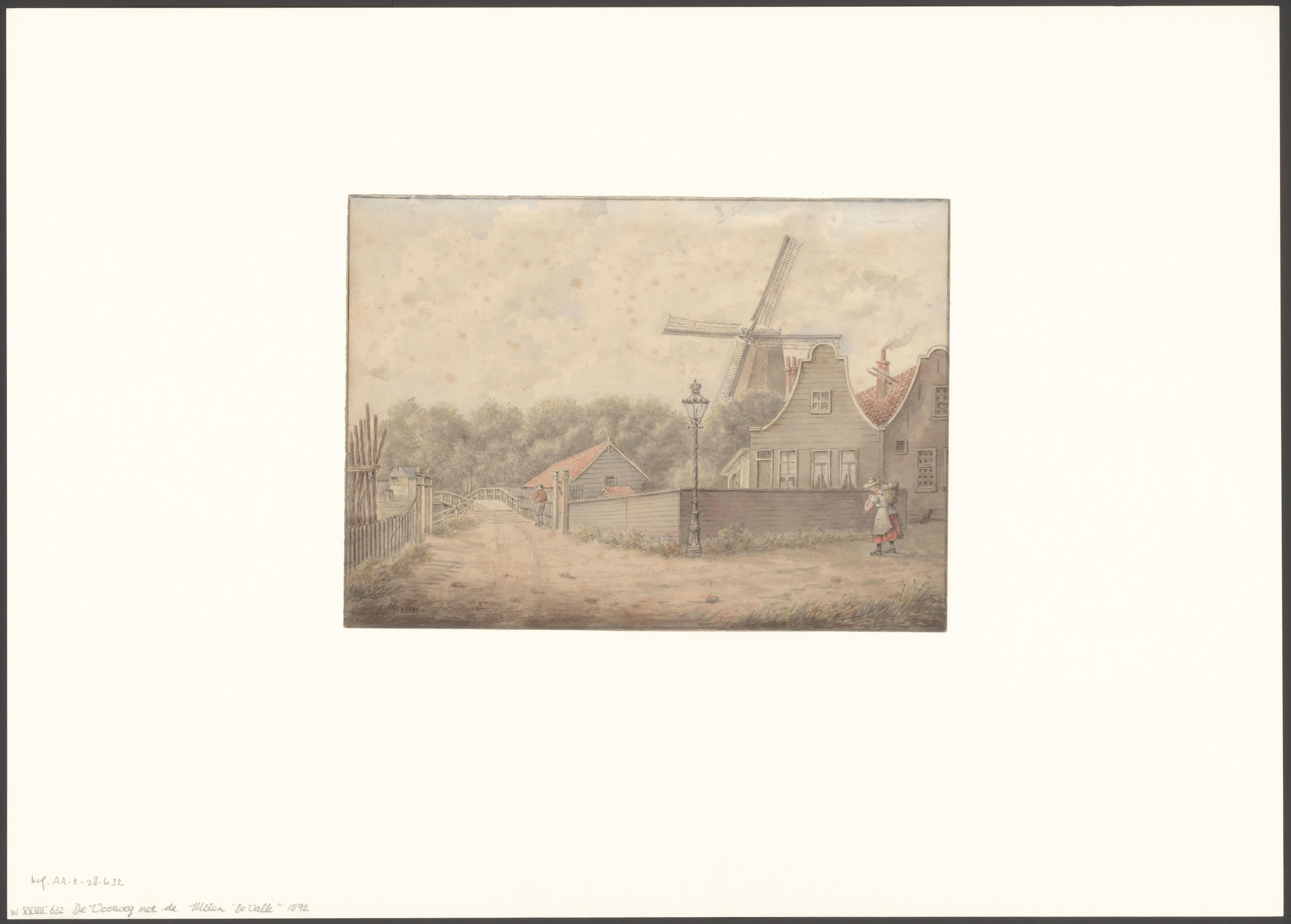 Gezicht op molen De Valk vanaf de Voorweg