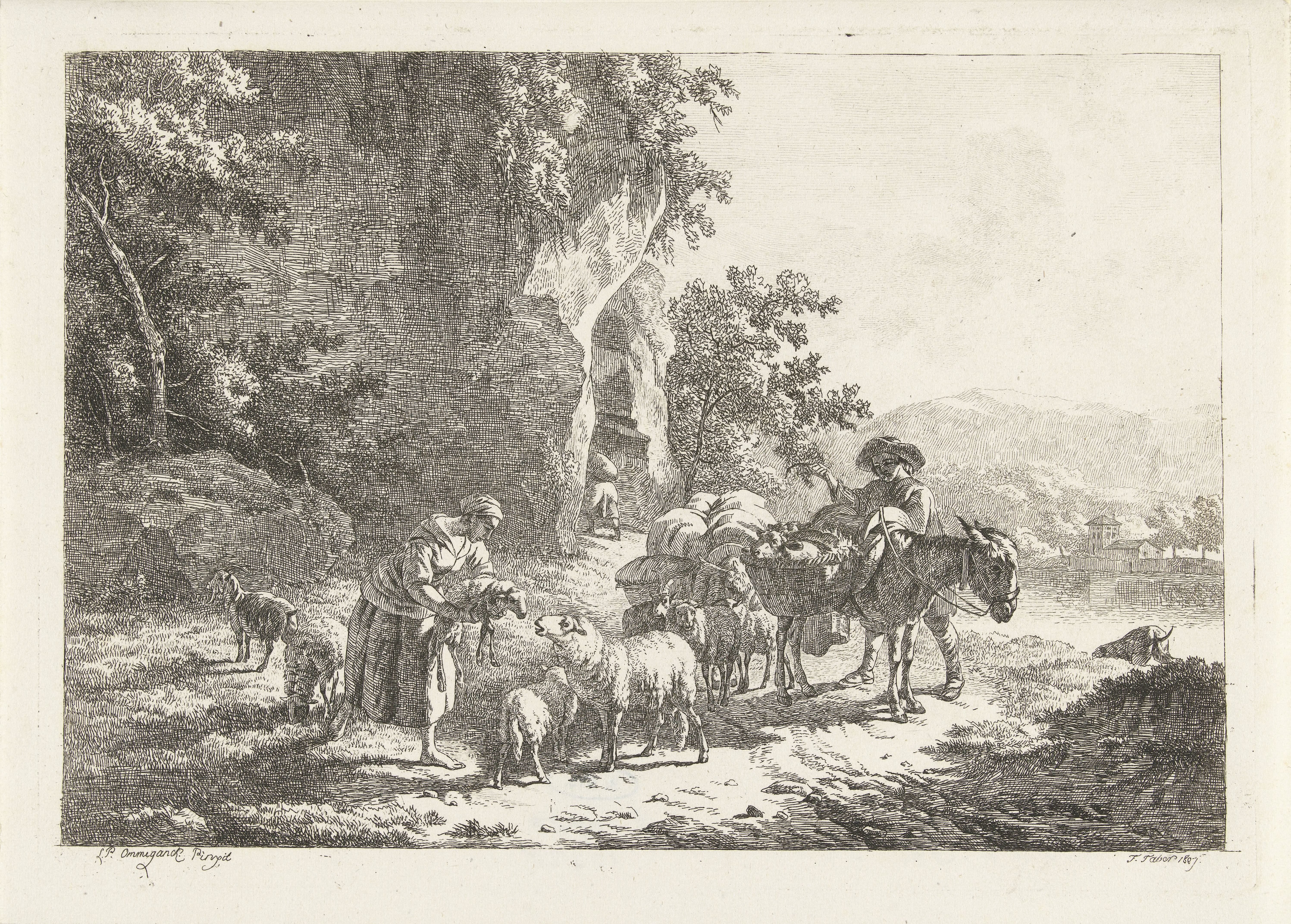 Herders met kudde nabij grot