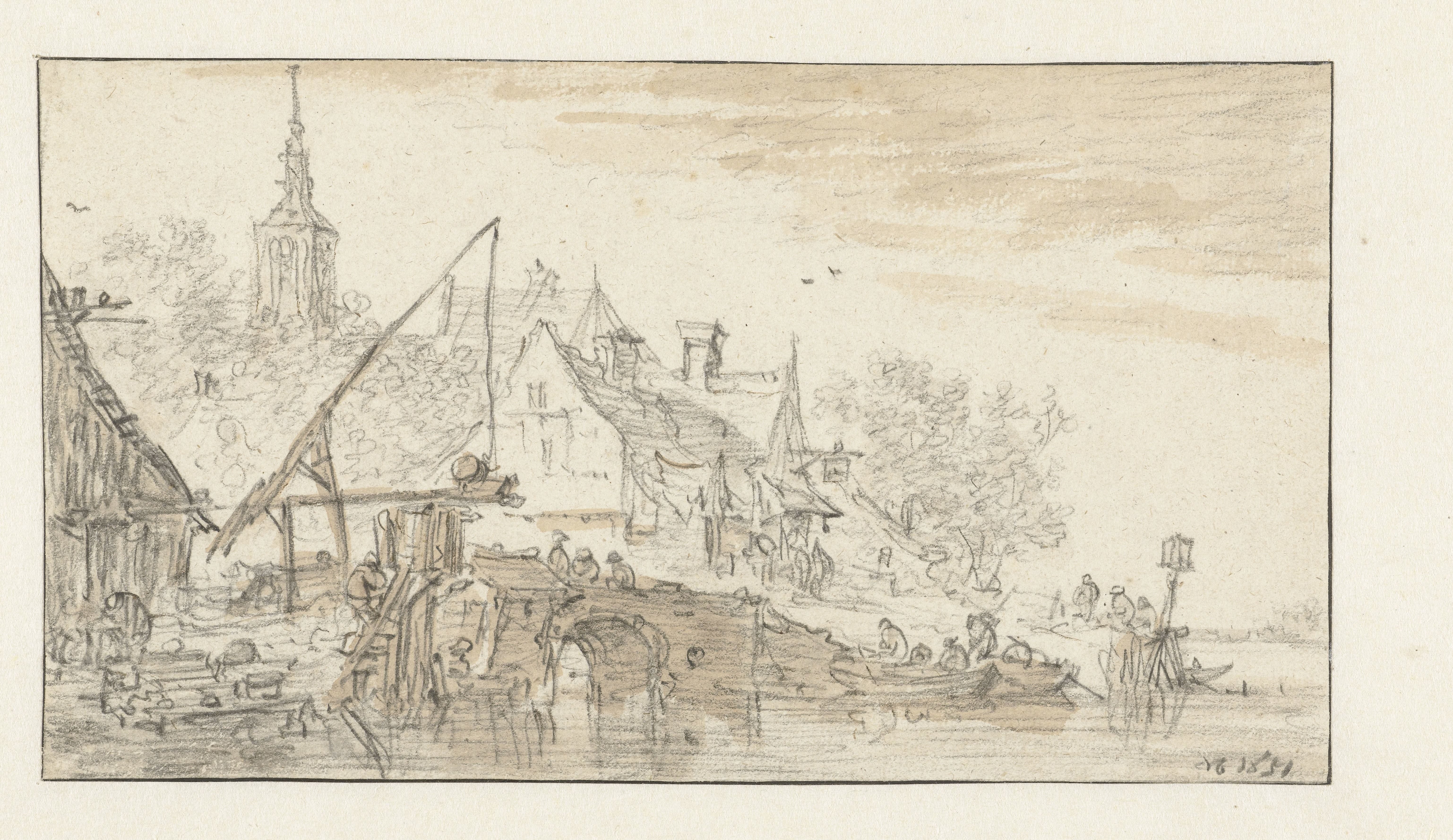 Gezicht op een stad aan het water