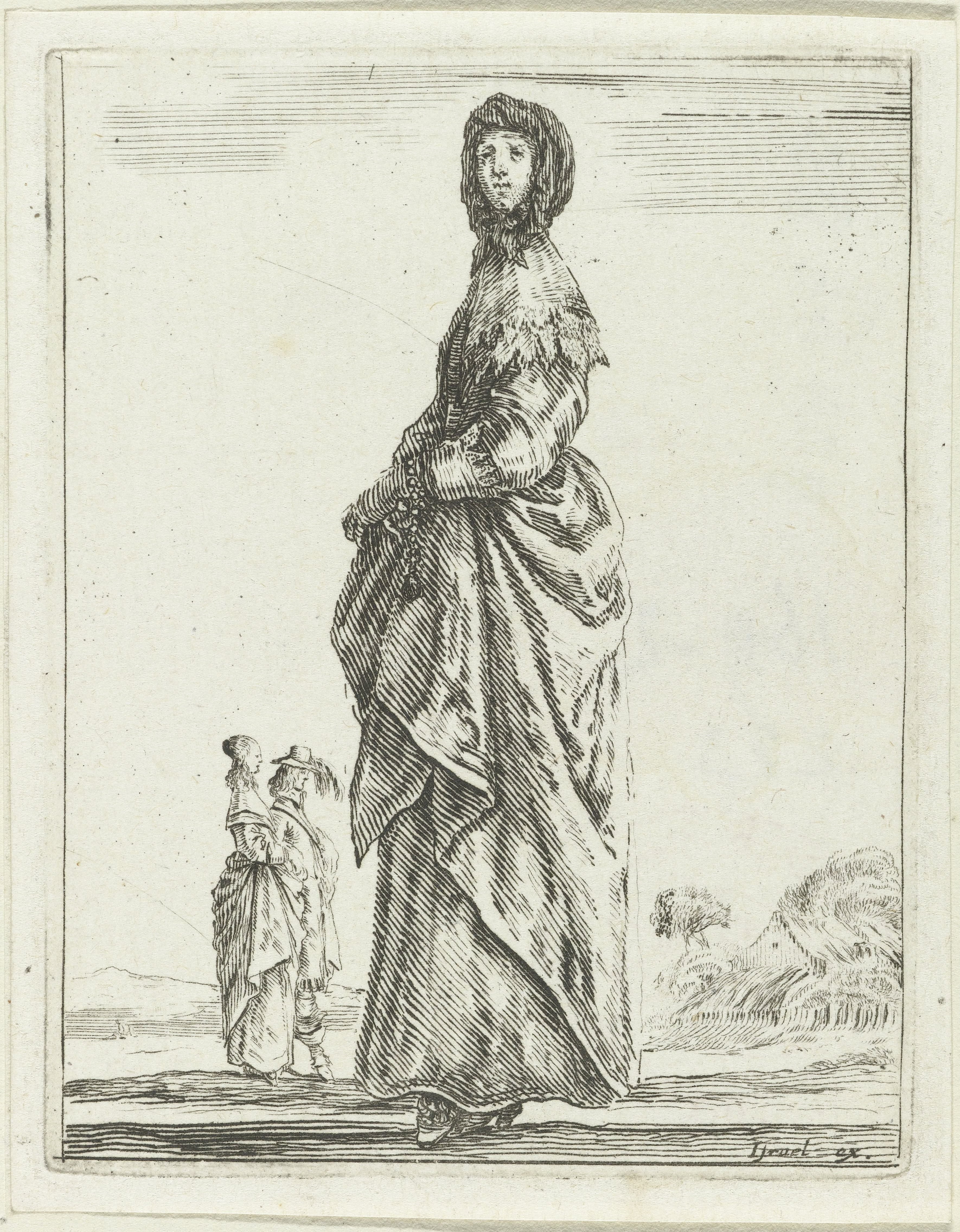 Jonge vrouw gekleed volgens de mode van ca. 1650, naar links