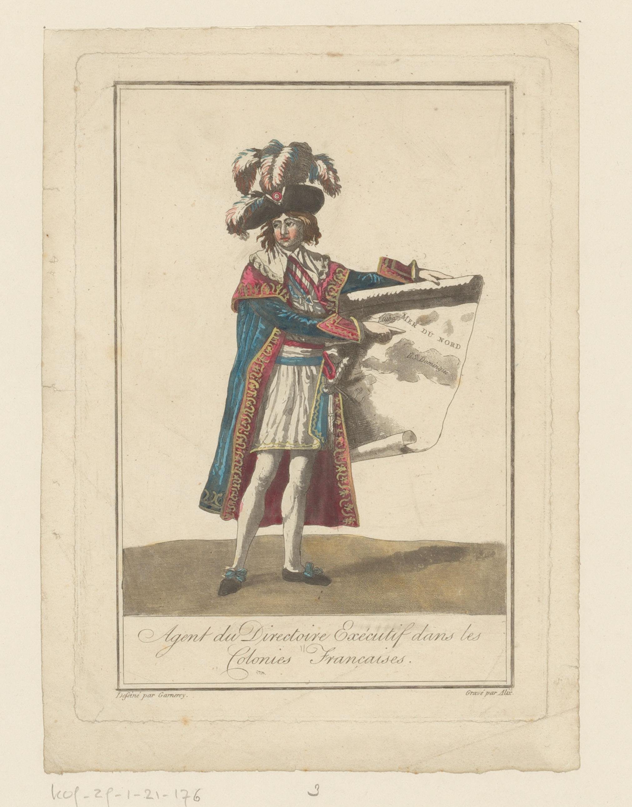 Kostuum van de agent van het Directoire in de Franse koloniën
