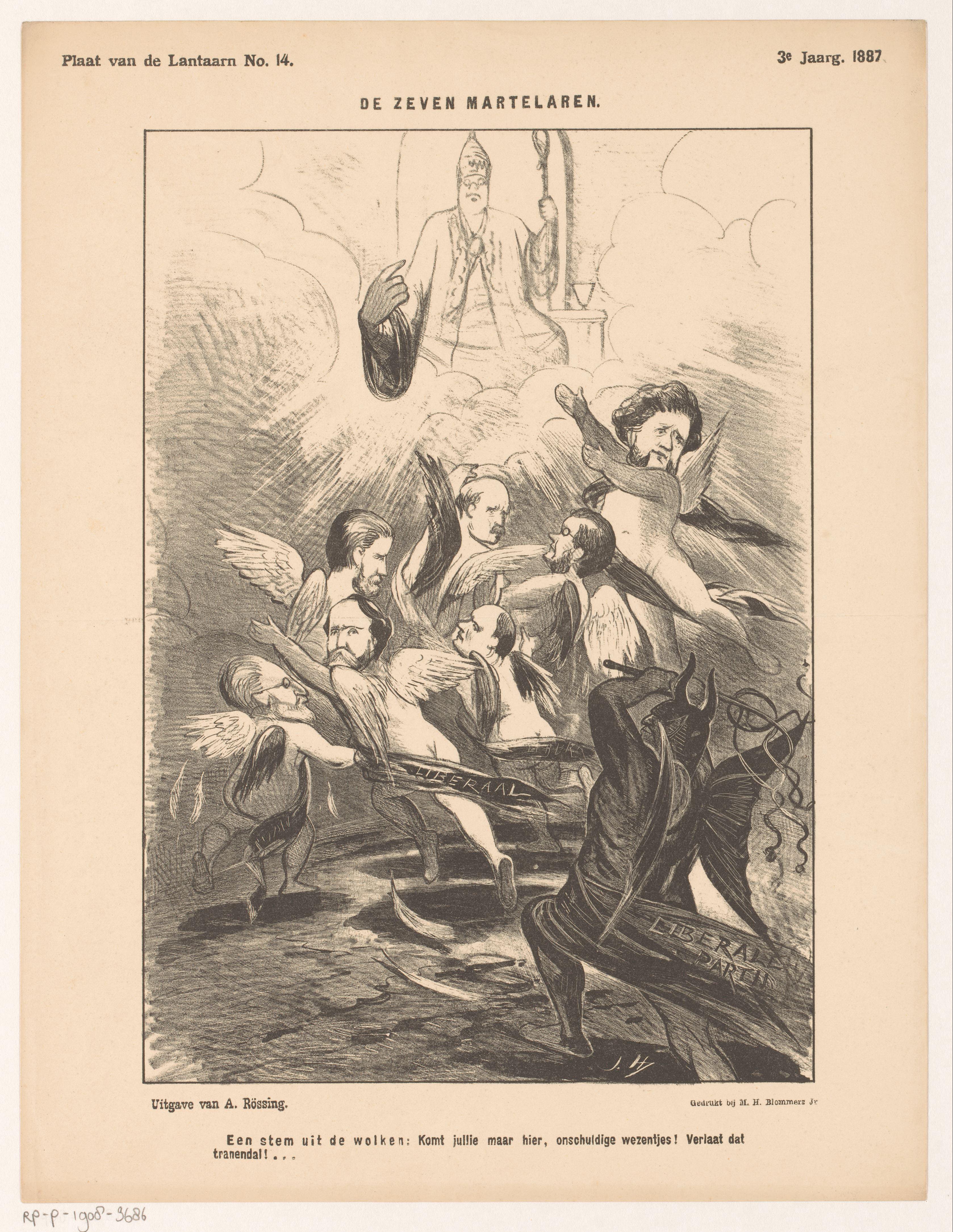Spotprent over de doorbraak in de onderhandelingen over de grondwetsherziening in 1887