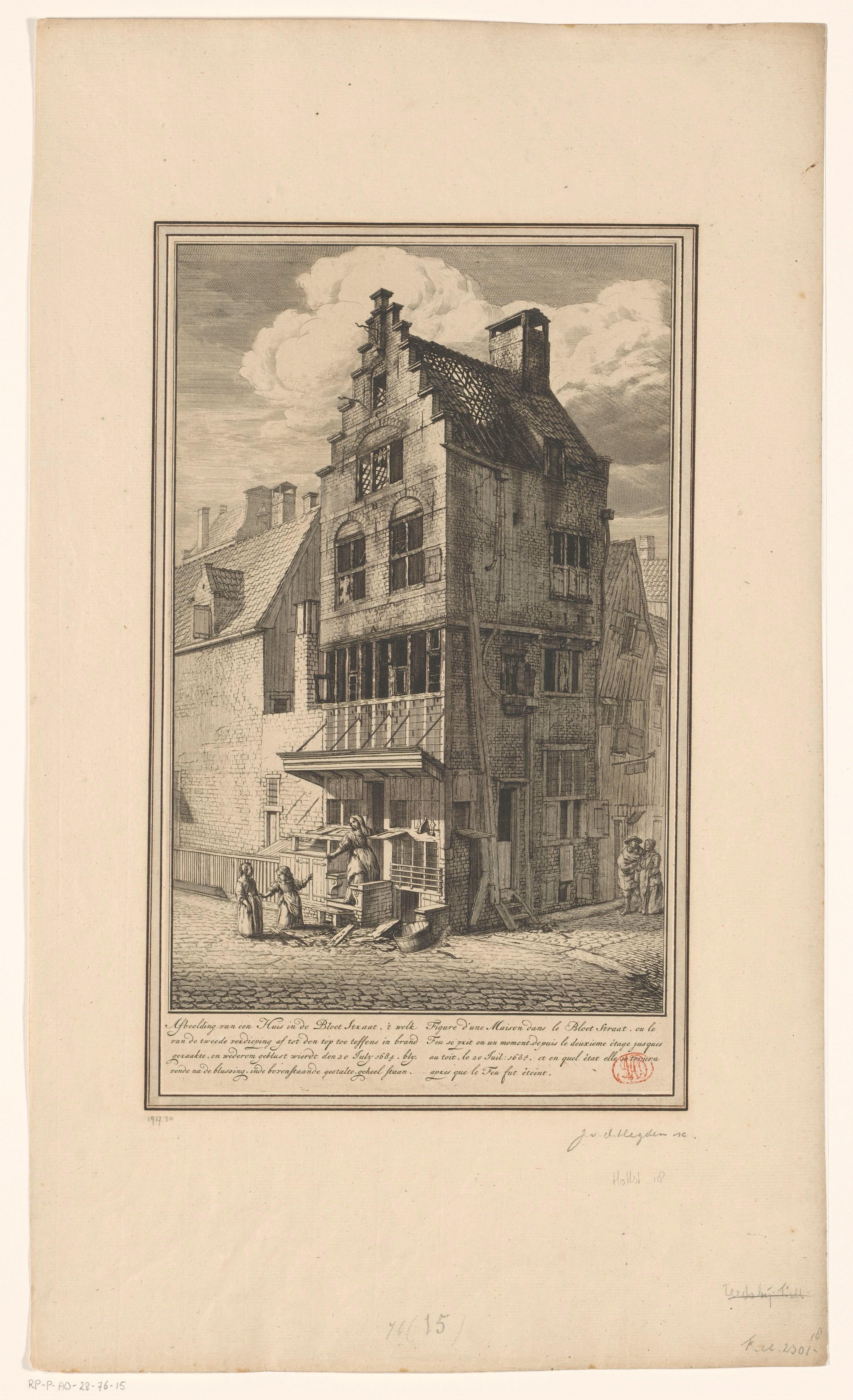 Uitgebrand huis in de Bloedstraat, 1684
