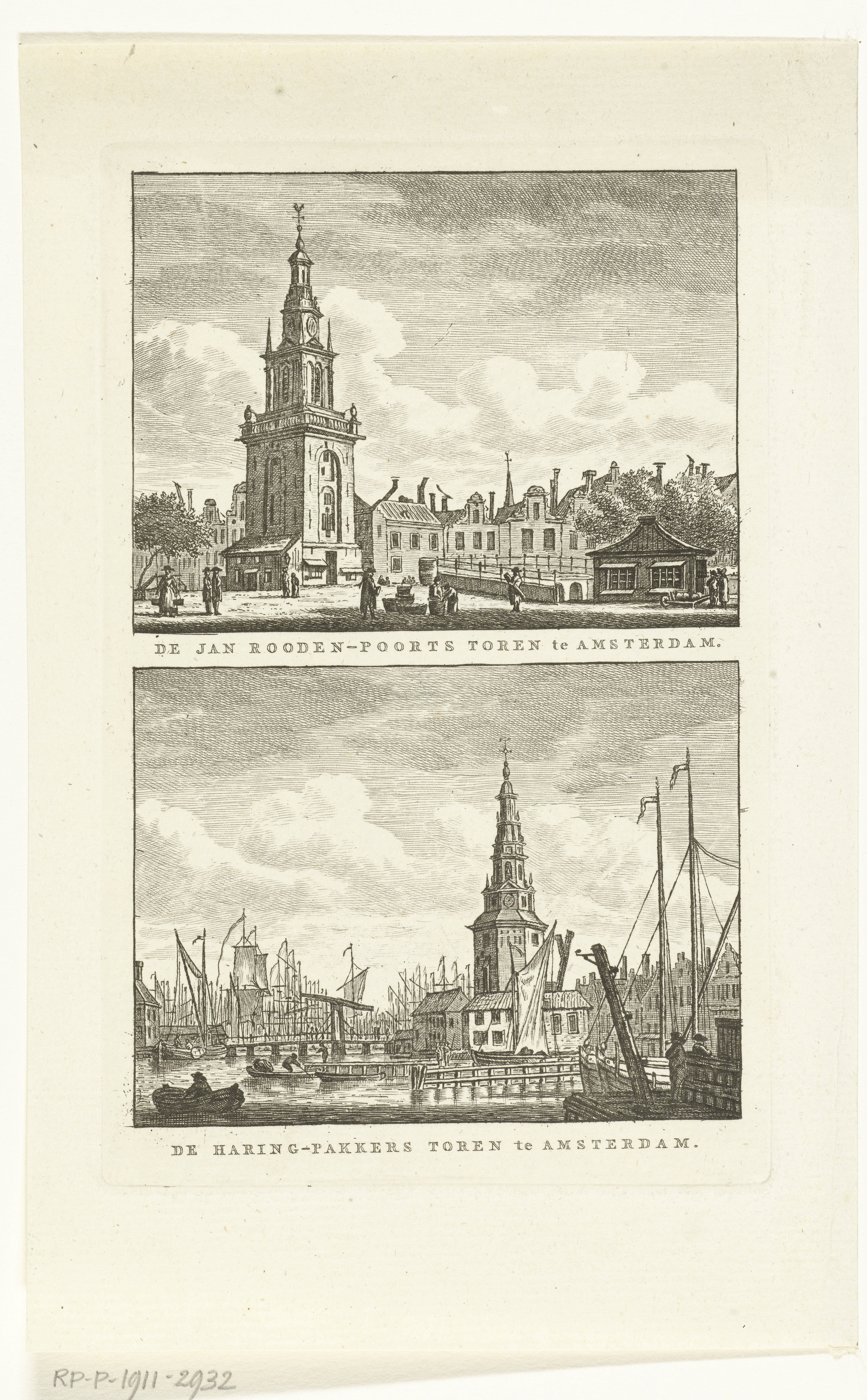 Gezicht op de Jan Roodenpoortstoren en Haringpakkerstoren te Amsterdam