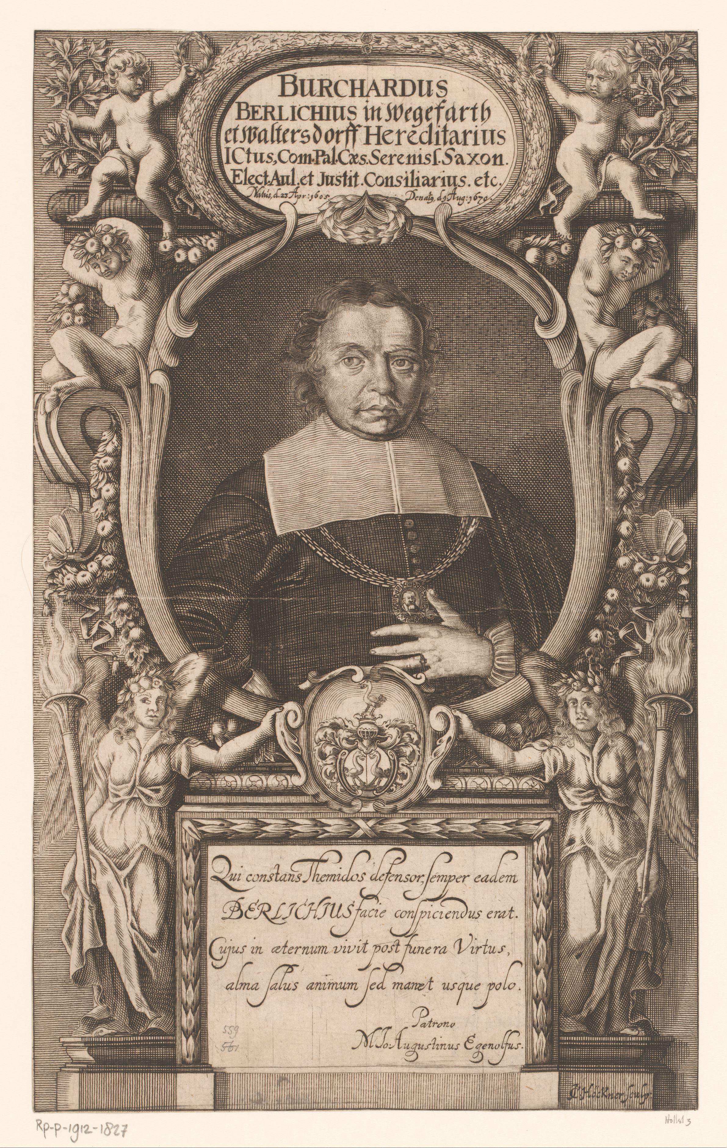 Portret van Burchard Berlich in decoratieve omlijsting