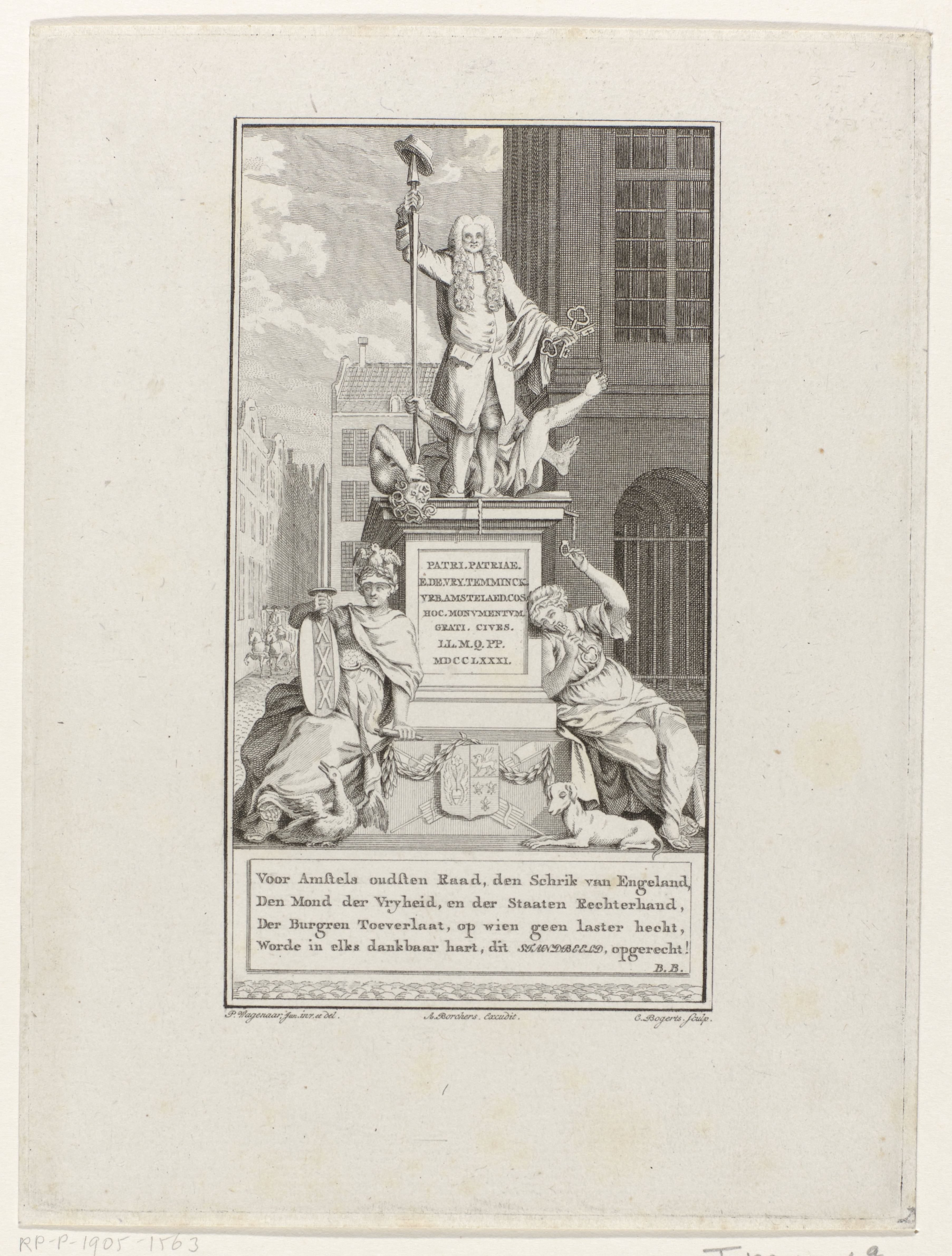 Zinnebeeldige erezuil met standbeeld voor de Amsterdamse burgemeester E. de Vrij Temminck