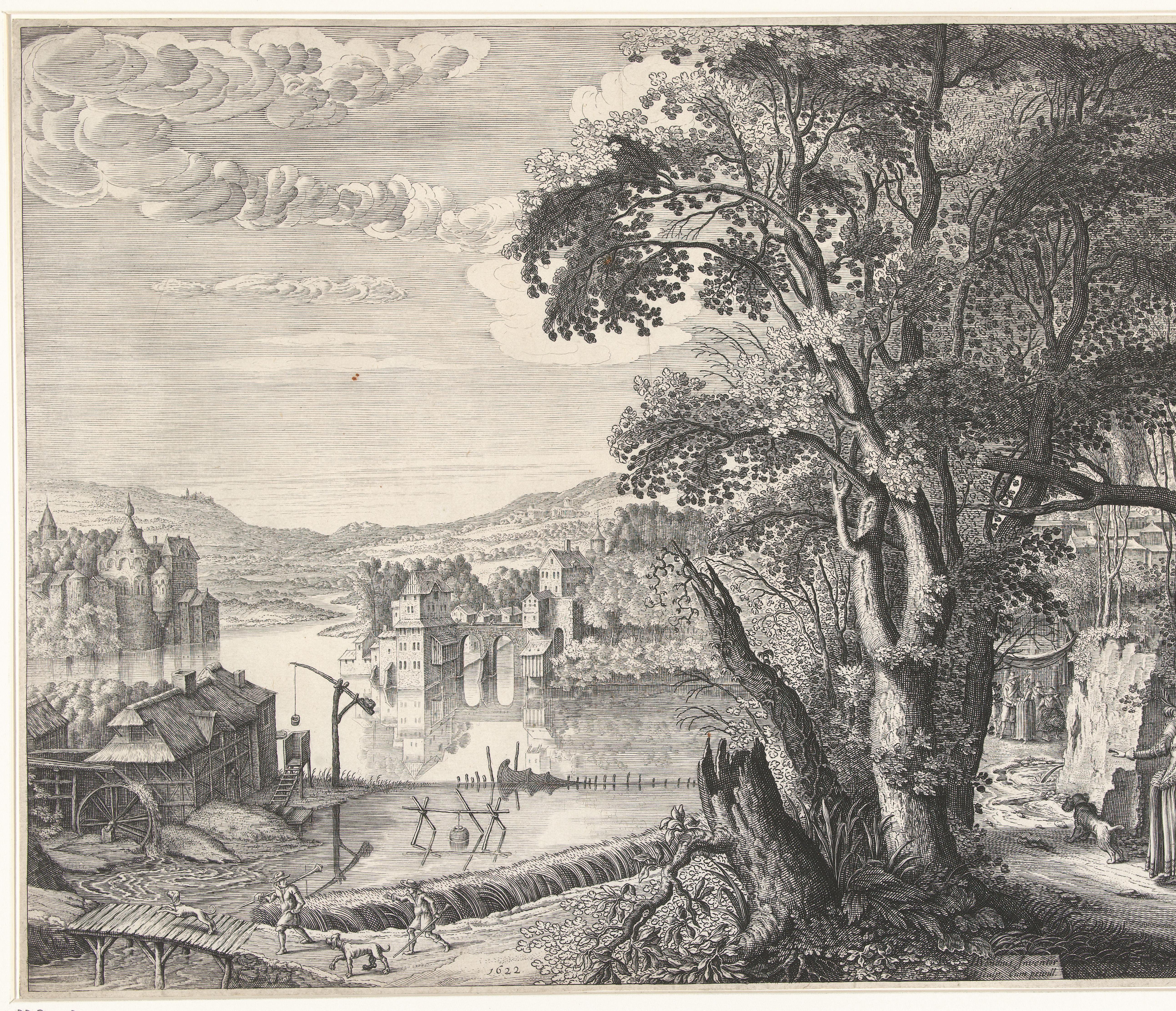 Landschap met elegant gezelschap
