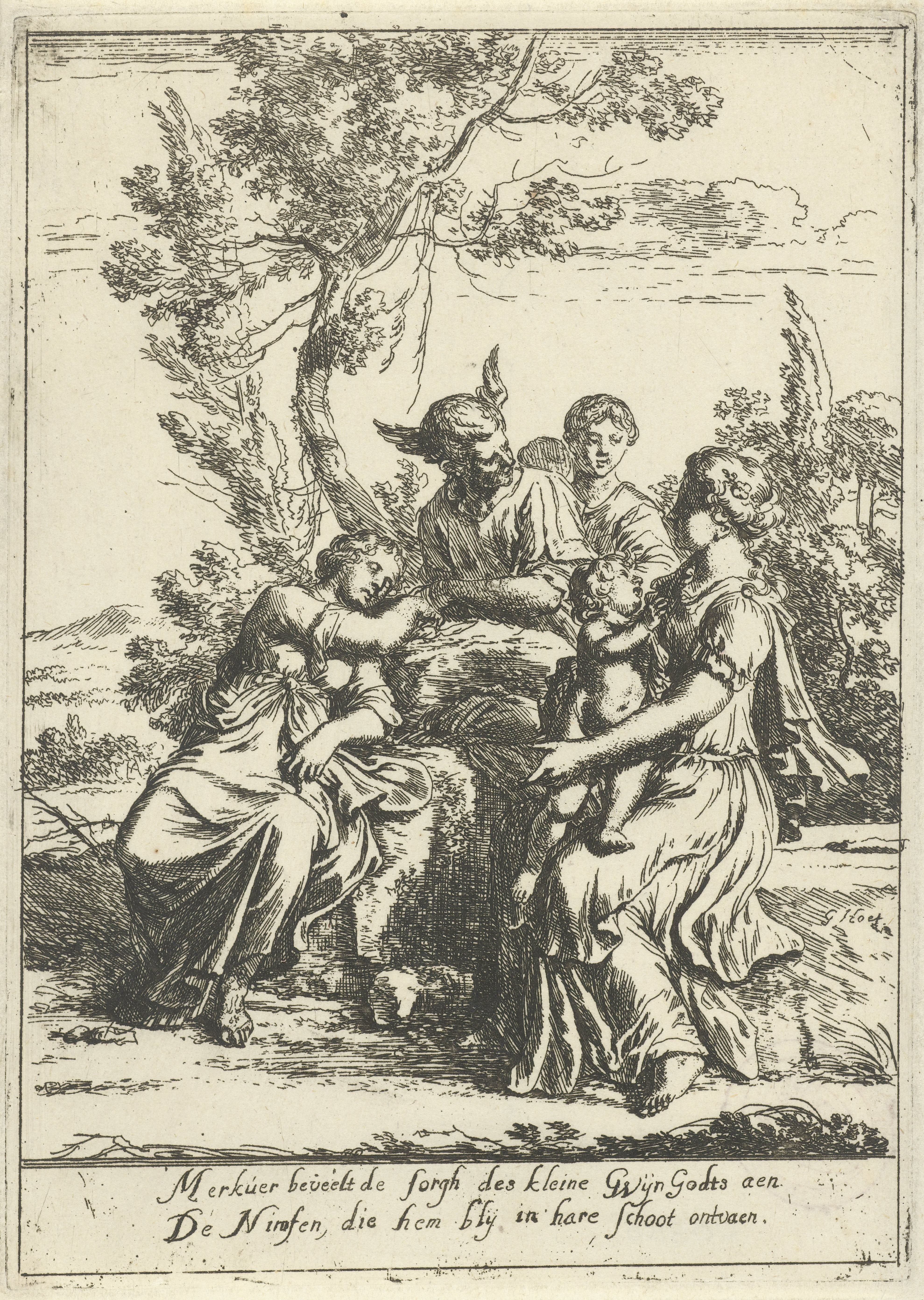 Mercurius beveelt de zorg van Bacchus aan de nimfen van Nysa