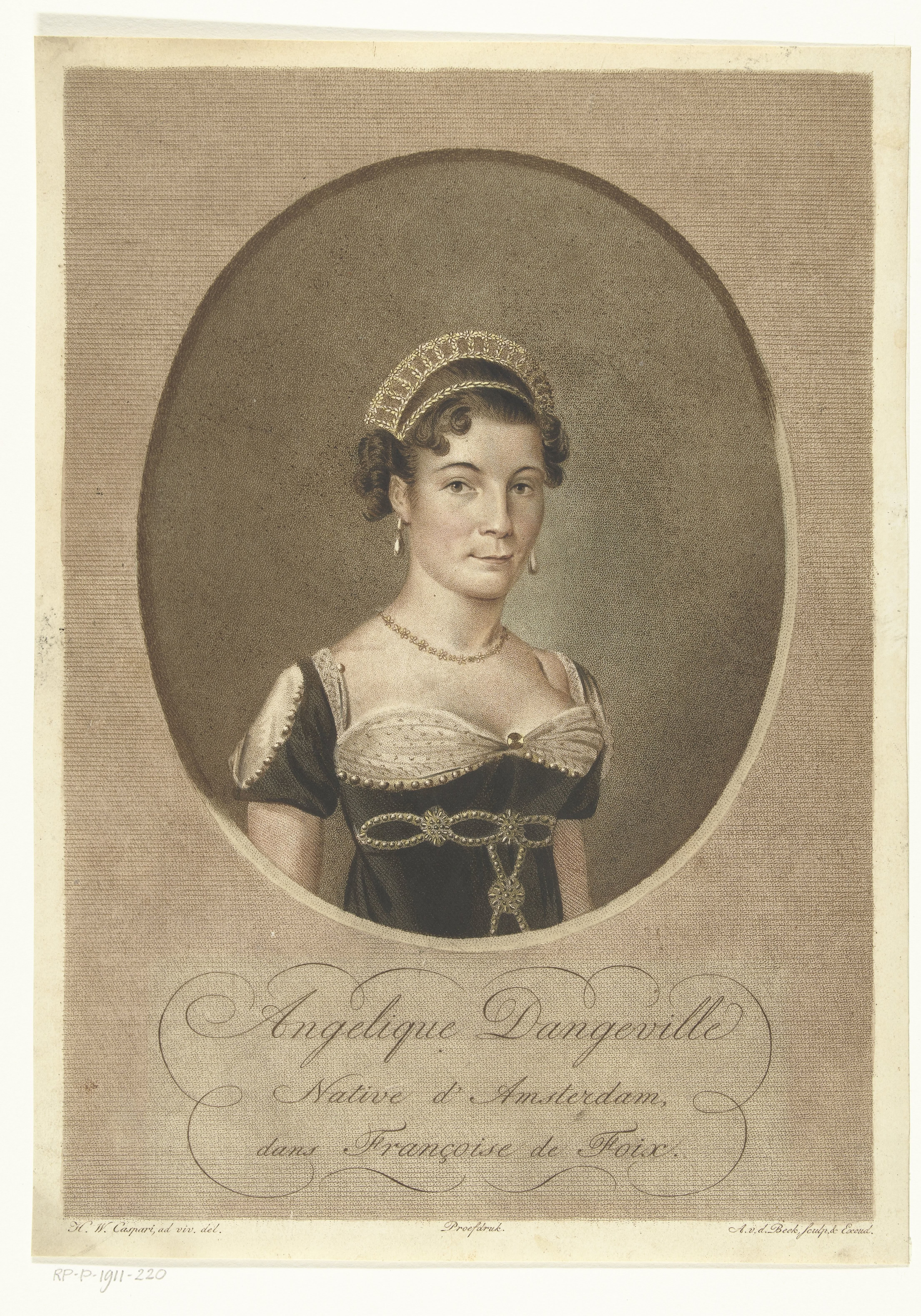 Portret van actrice Angélique Dangeville in kostuum voor toneelstuk Françoise de Foix