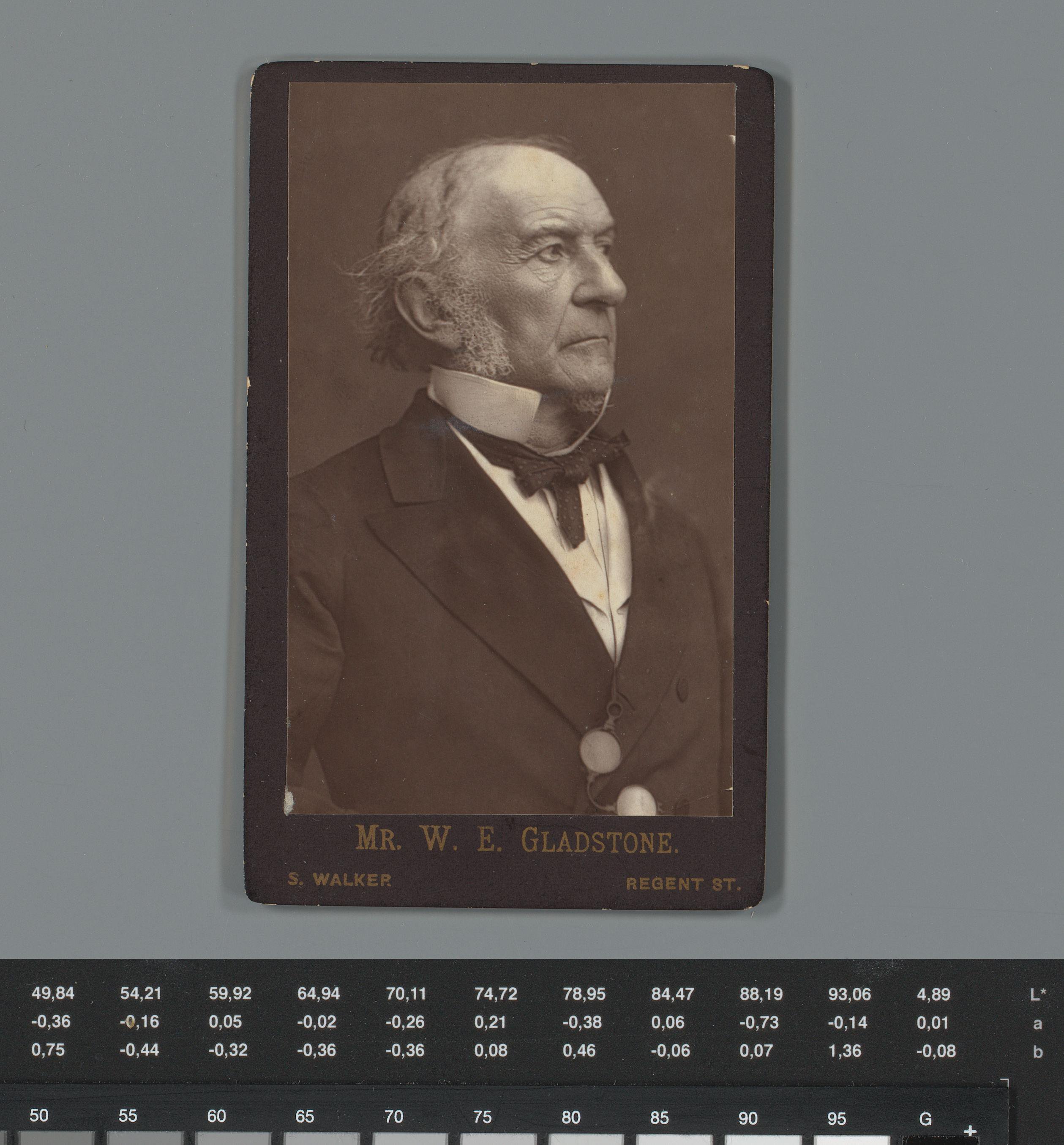 Portret van William Ewart Gladstone met reclame voor thee van J. Rowlands uit Llangollen, Wales