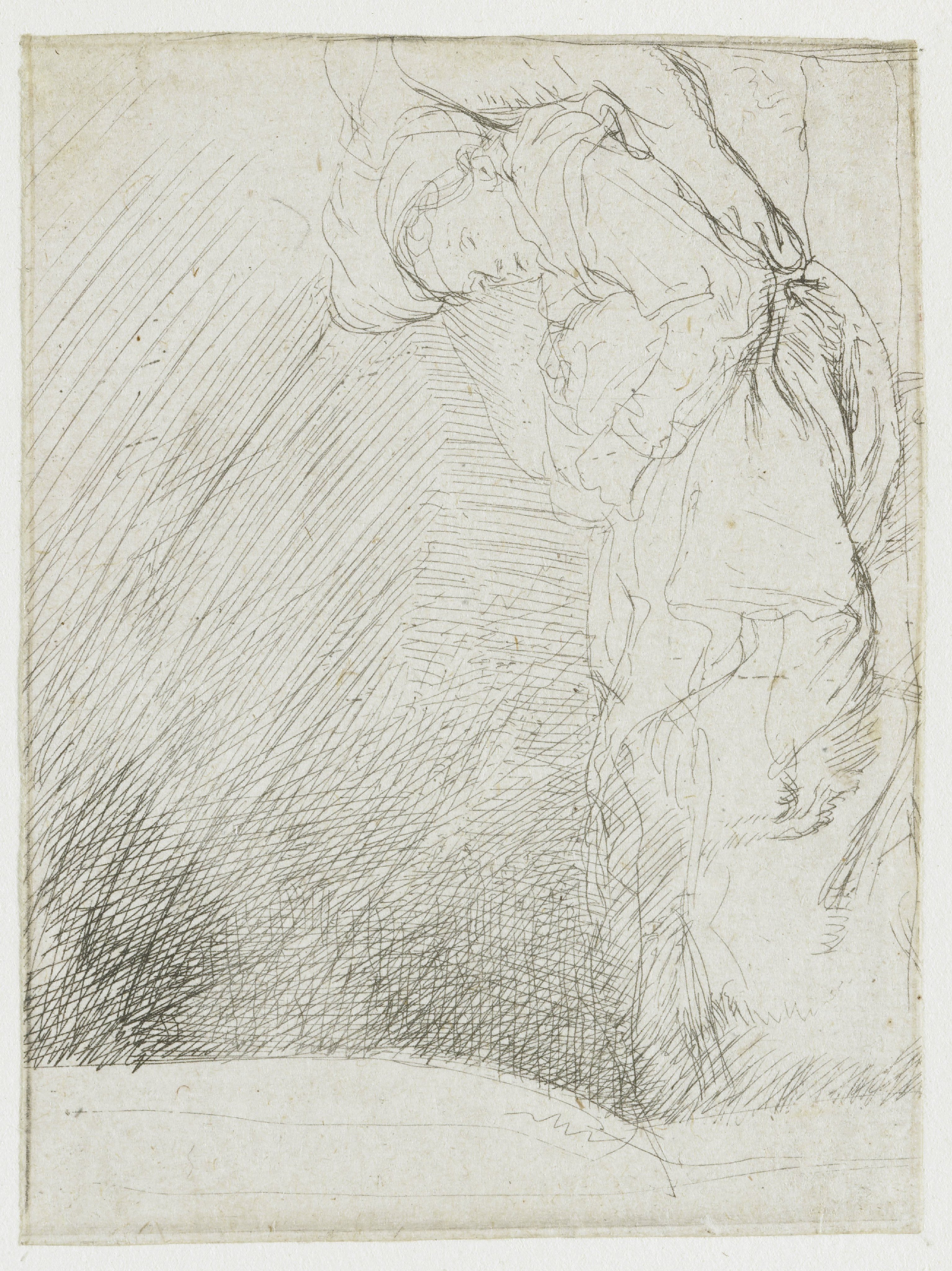 Sheet of studies, with a woman lying ill in bed