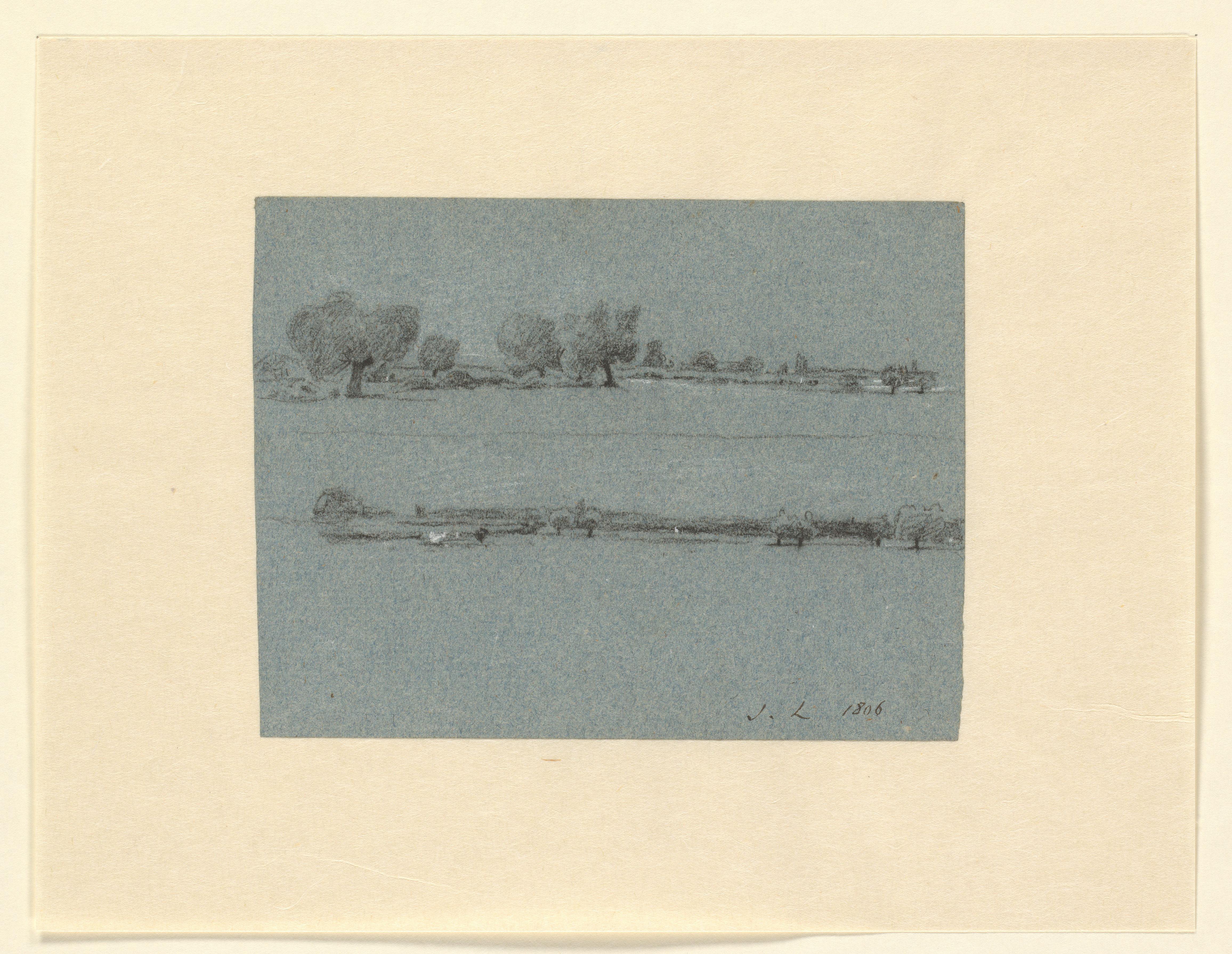 Twee schetsen van een landschap in de verte