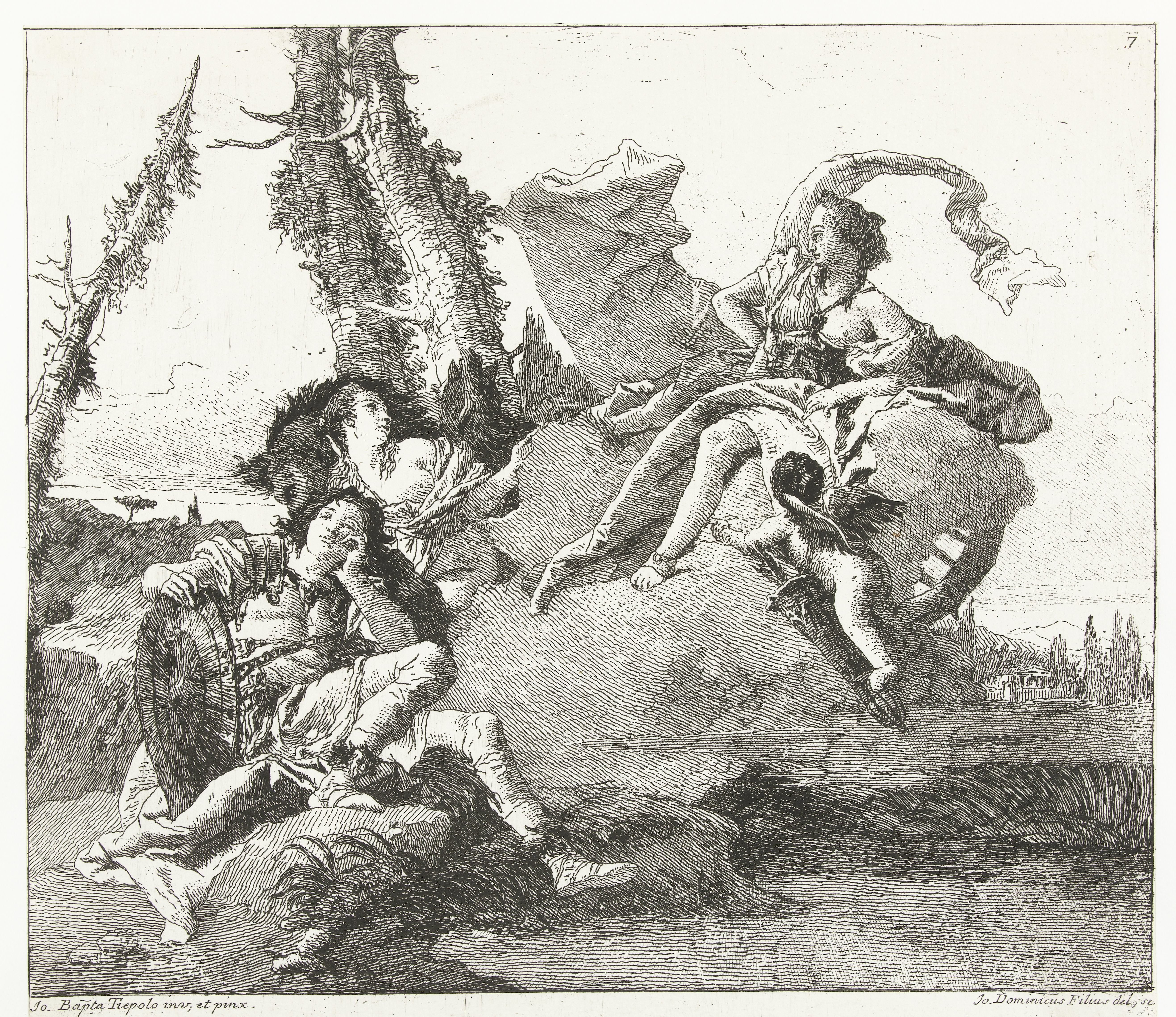 Rinaldo wordt verliefd op Armida door toedoen van Venus en Cupido
