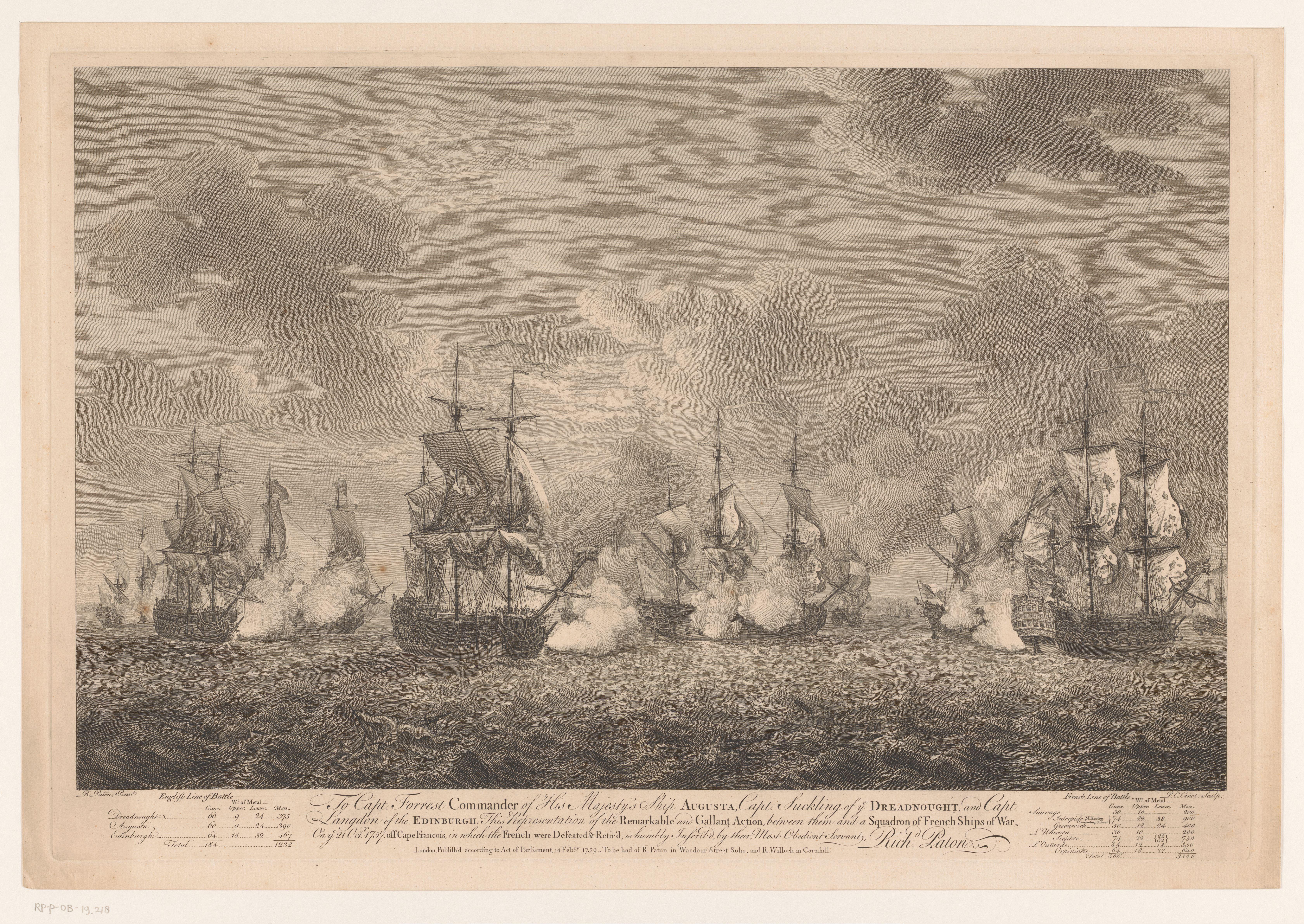 Zeeslag waarbij de Engelse vloot de Fransen verslaat op 21 oktober 1757