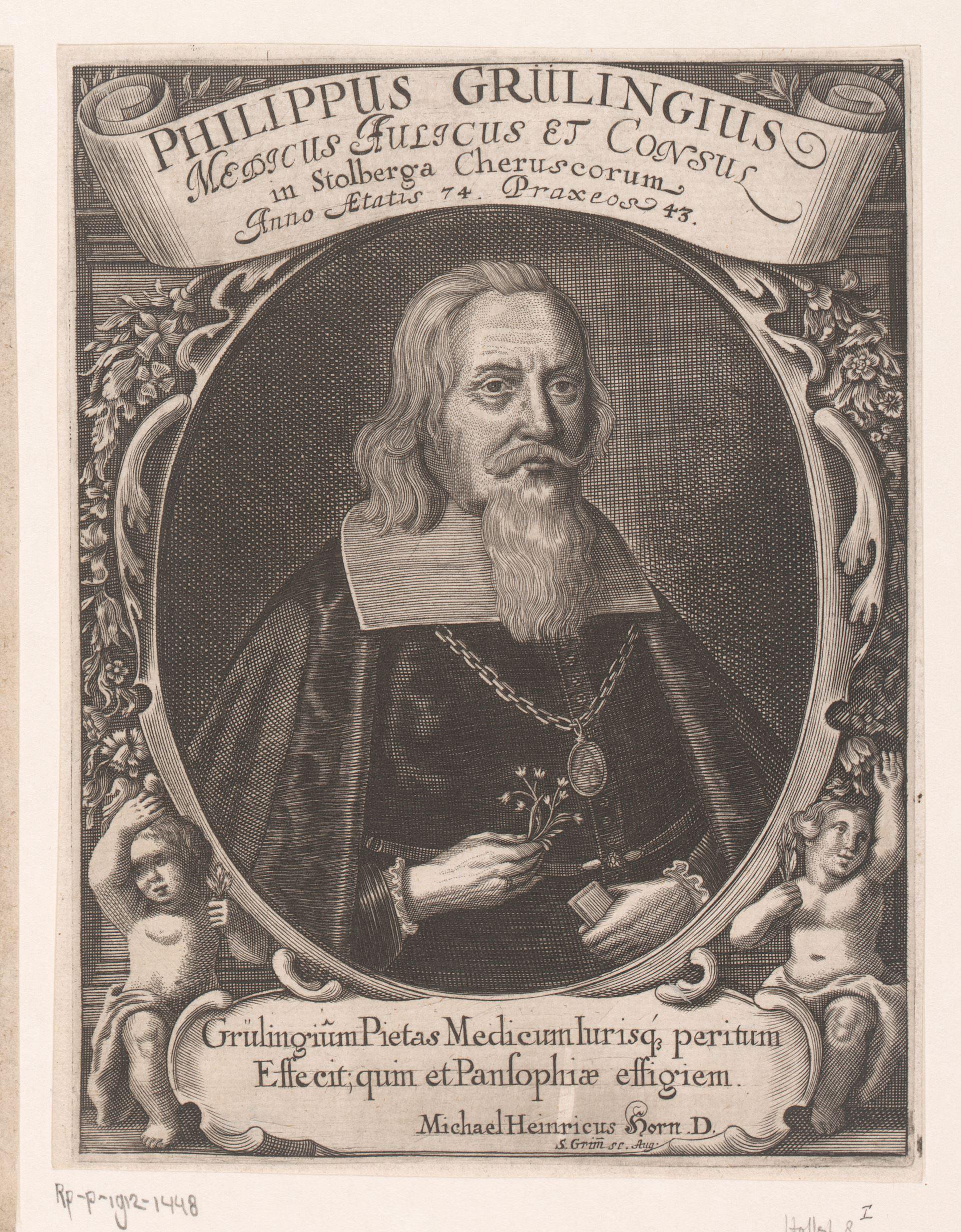 Portret van Philipp Gerhard Grueling op 74-jarige leeftijd