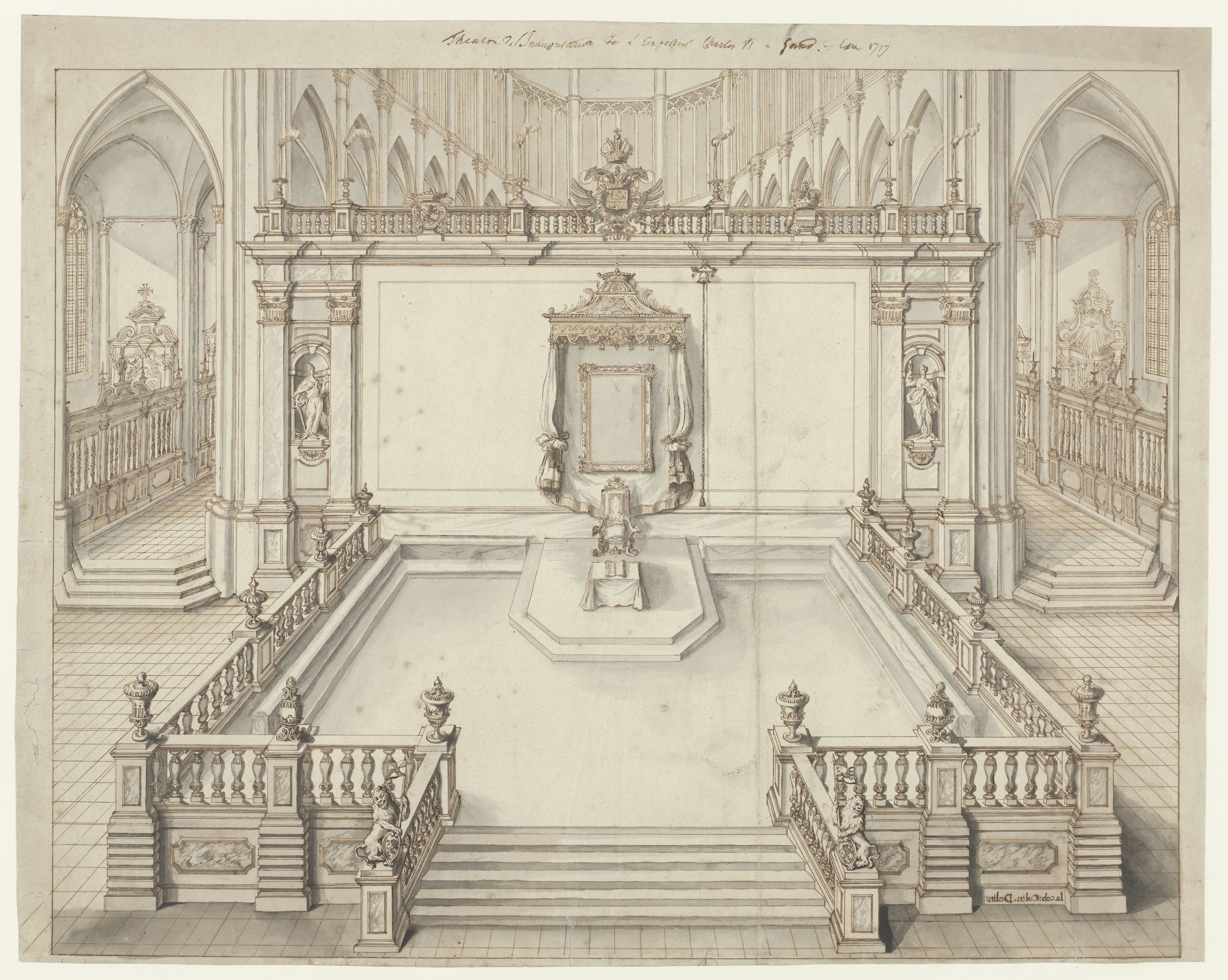 Troonzaal in de Sint-Bavokerk te Gent voor de inhuldiging van keizer Karel VI in 1717