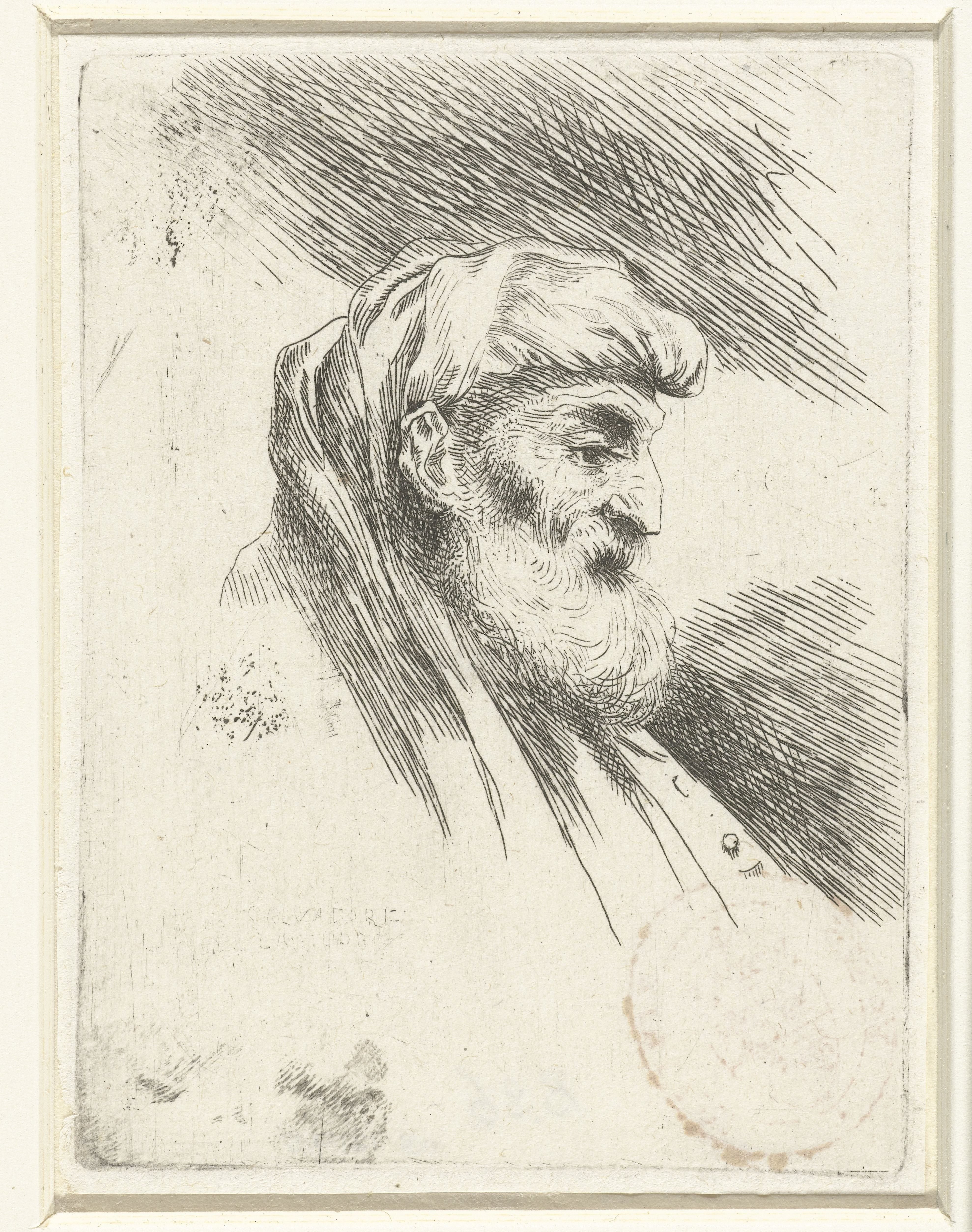 Hoofd van een oude man met baard