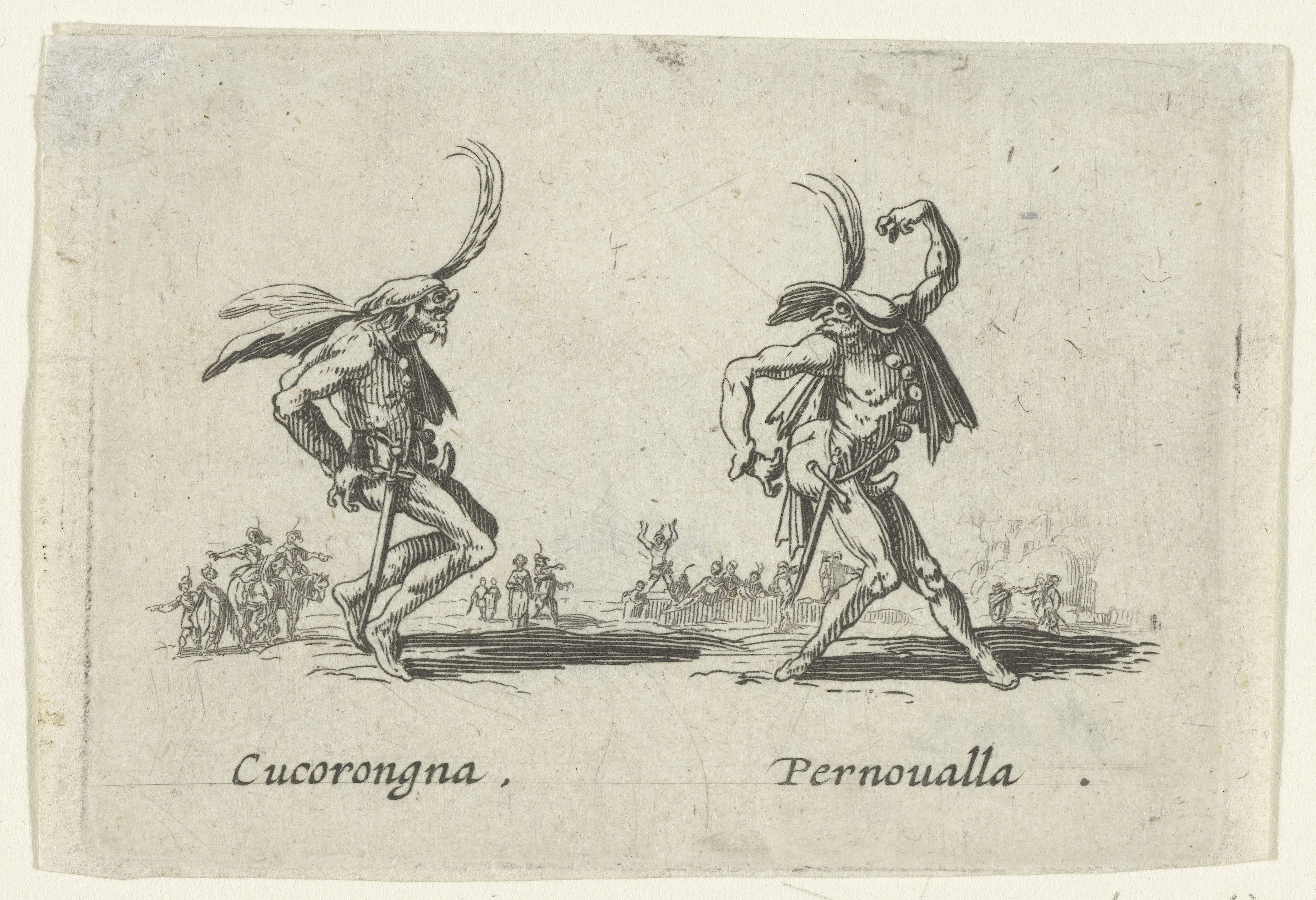 Twee straatartiesten als Cucorongna en Pernoualla