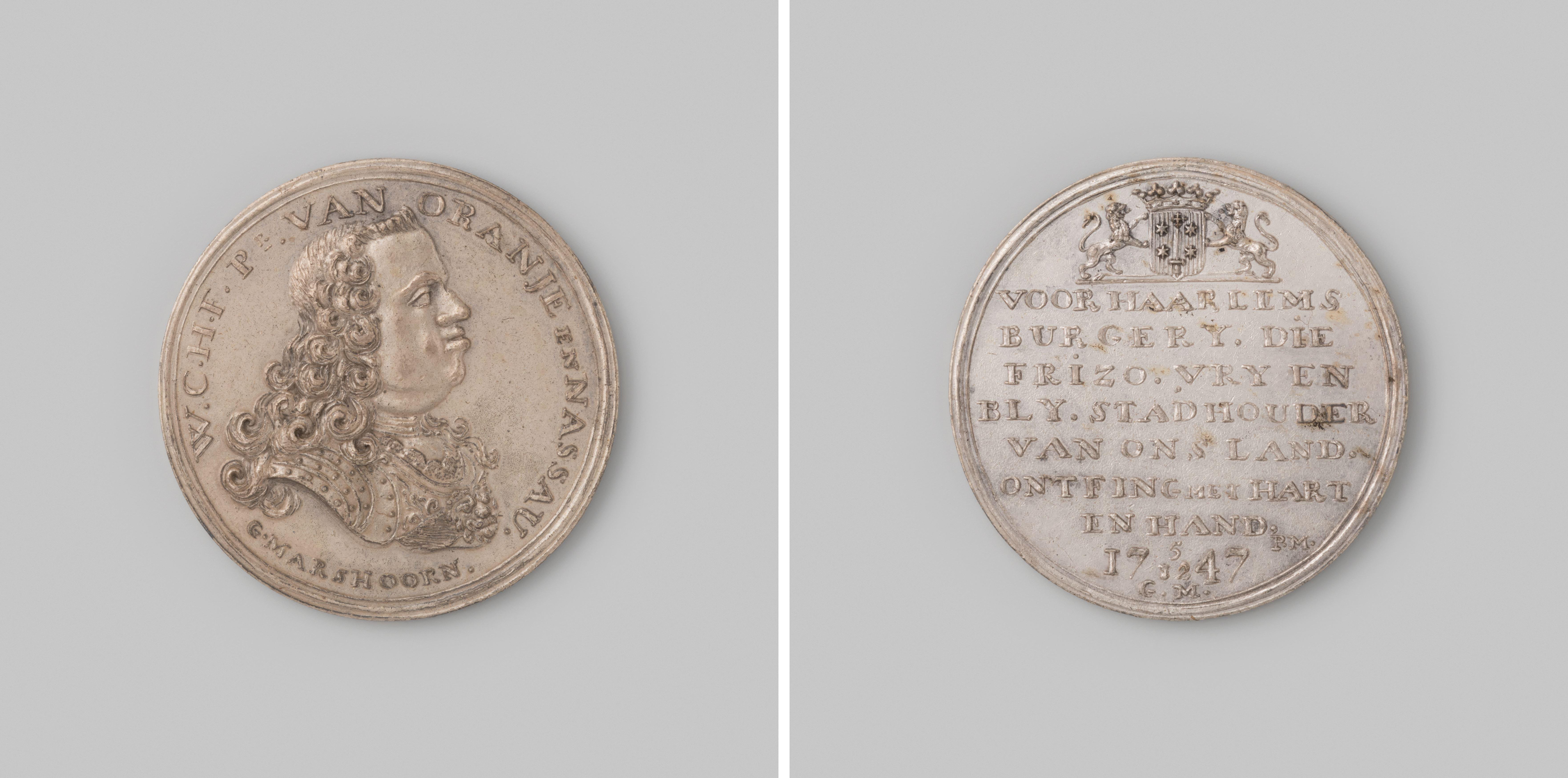 Gedenkpenning aan de schutterij van Haarlem, vereerd voor de diensten bewezen gedurende den doortocht van Prins W.C.H. Friso aldaar