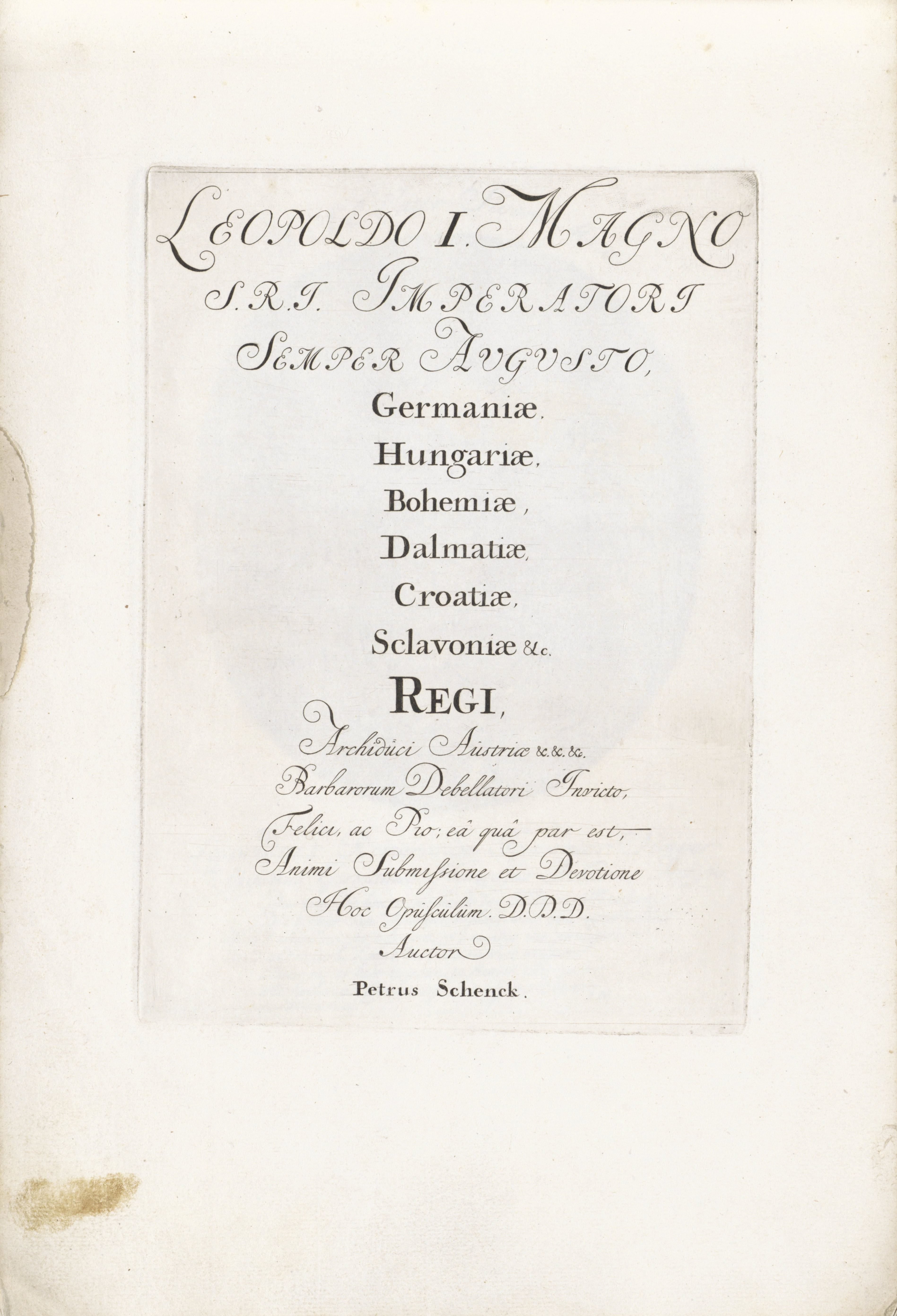 Titelblad voor de serie 'Leopoldo I Magno S.R.I. Imperatori Semper Augusto' met een reeks van vorstenportretten