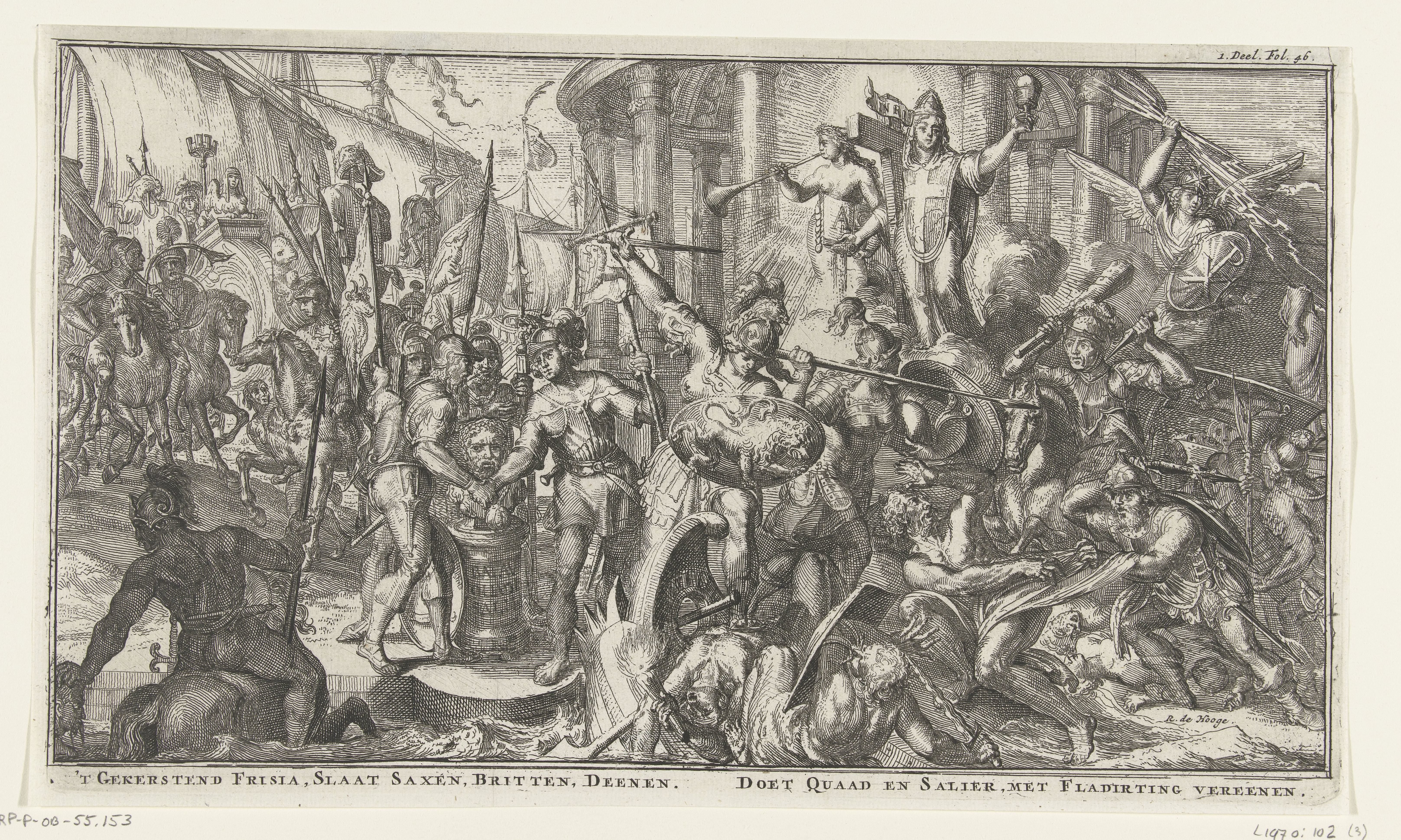 Allegorie rond de kerstening van Friesland en eendracht onder de Germanen