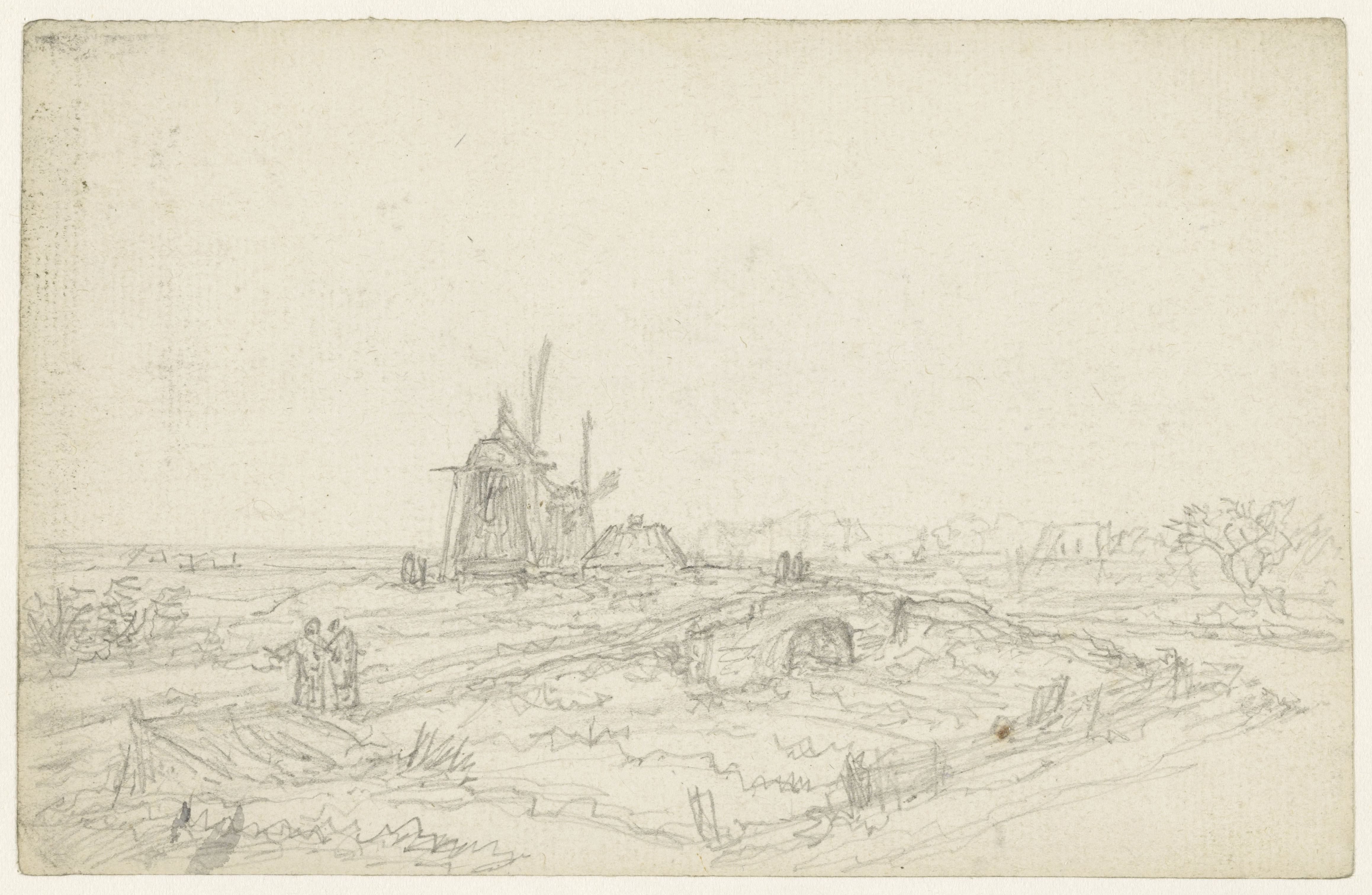 Landschap met twee molens