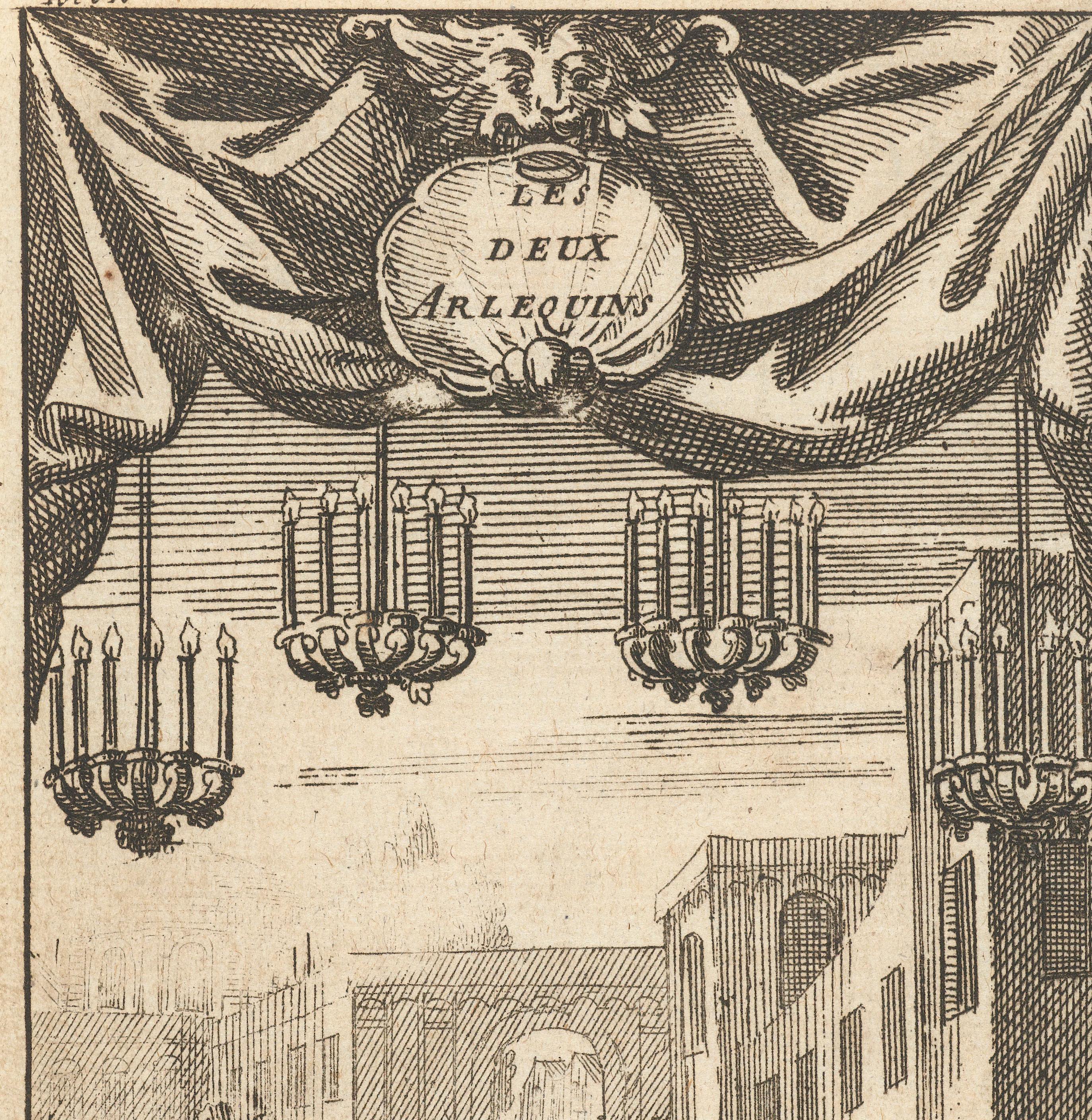 Titelpagina voor Les deux arlequins, in Le Théâtre Italien de Gherardi, Parijs 1700.