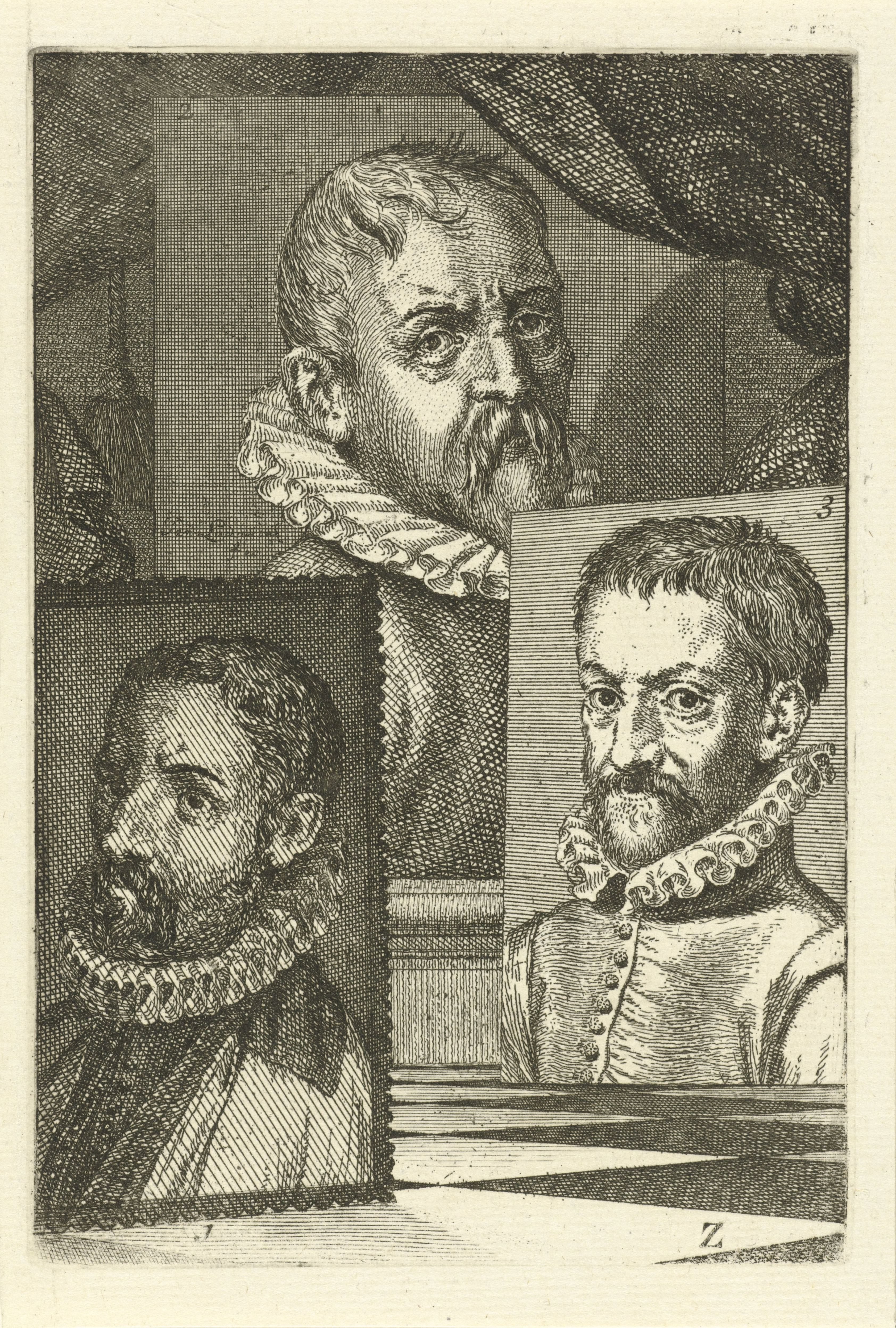 Portretten van Anthonie Blocklandt, Dirck Barendsz. en Dominicus Lampsonius