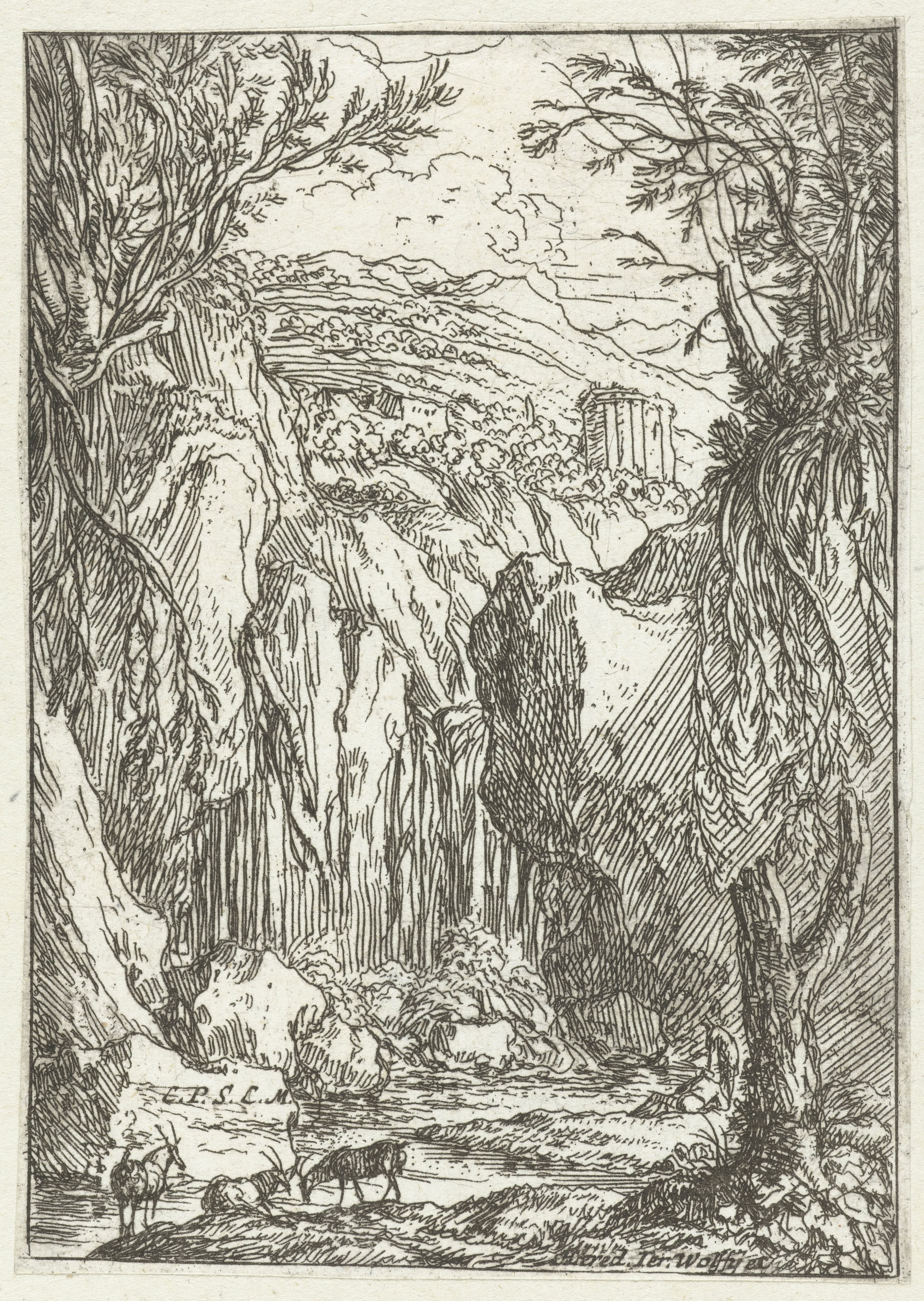 Rotslandschap met antieke tempel