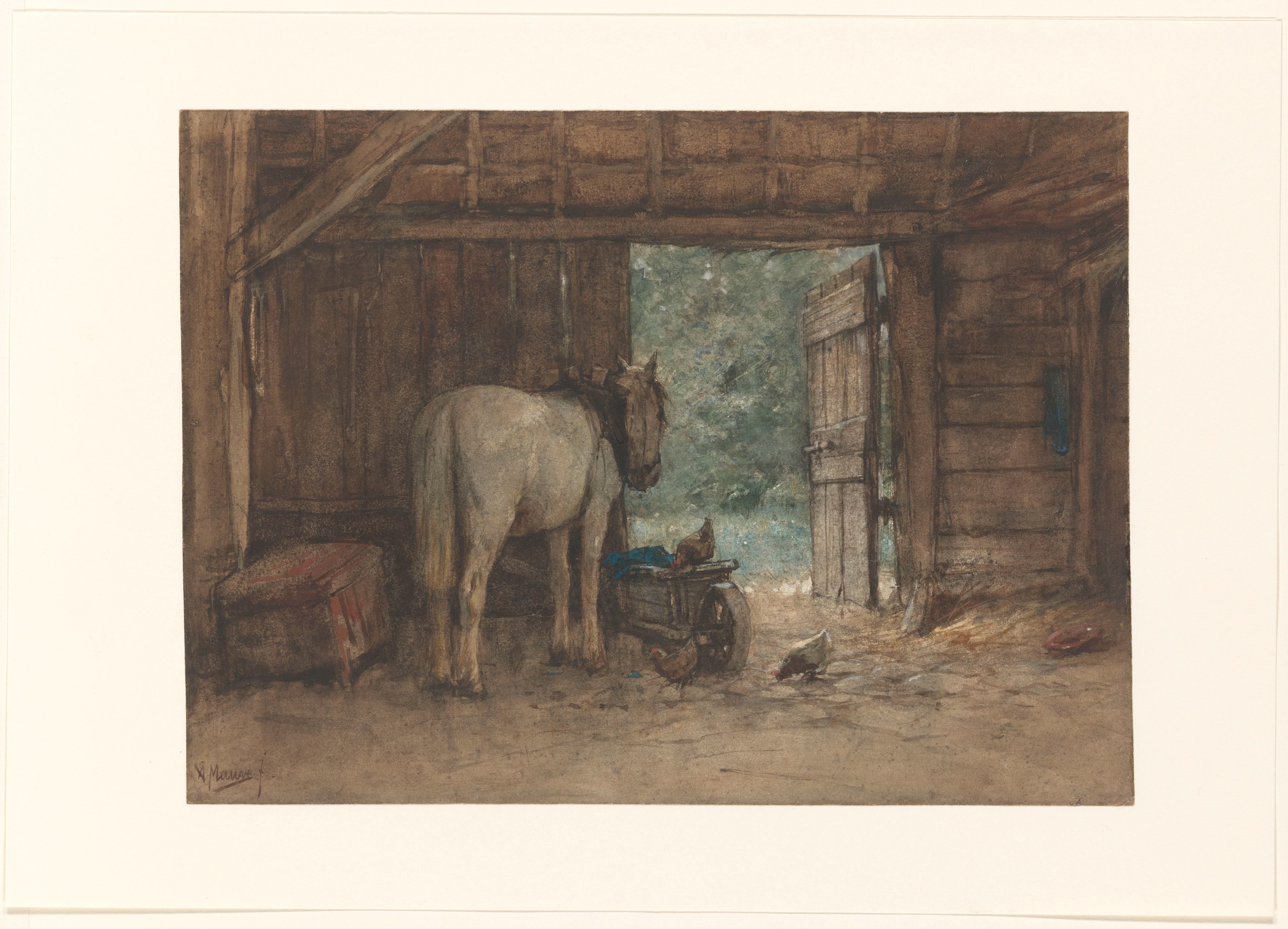 Paard in een stal bij een open staldeur