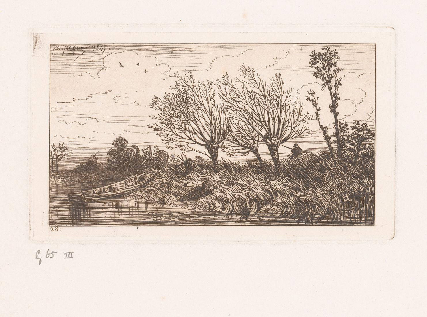 Landschap met wilgen langs het water