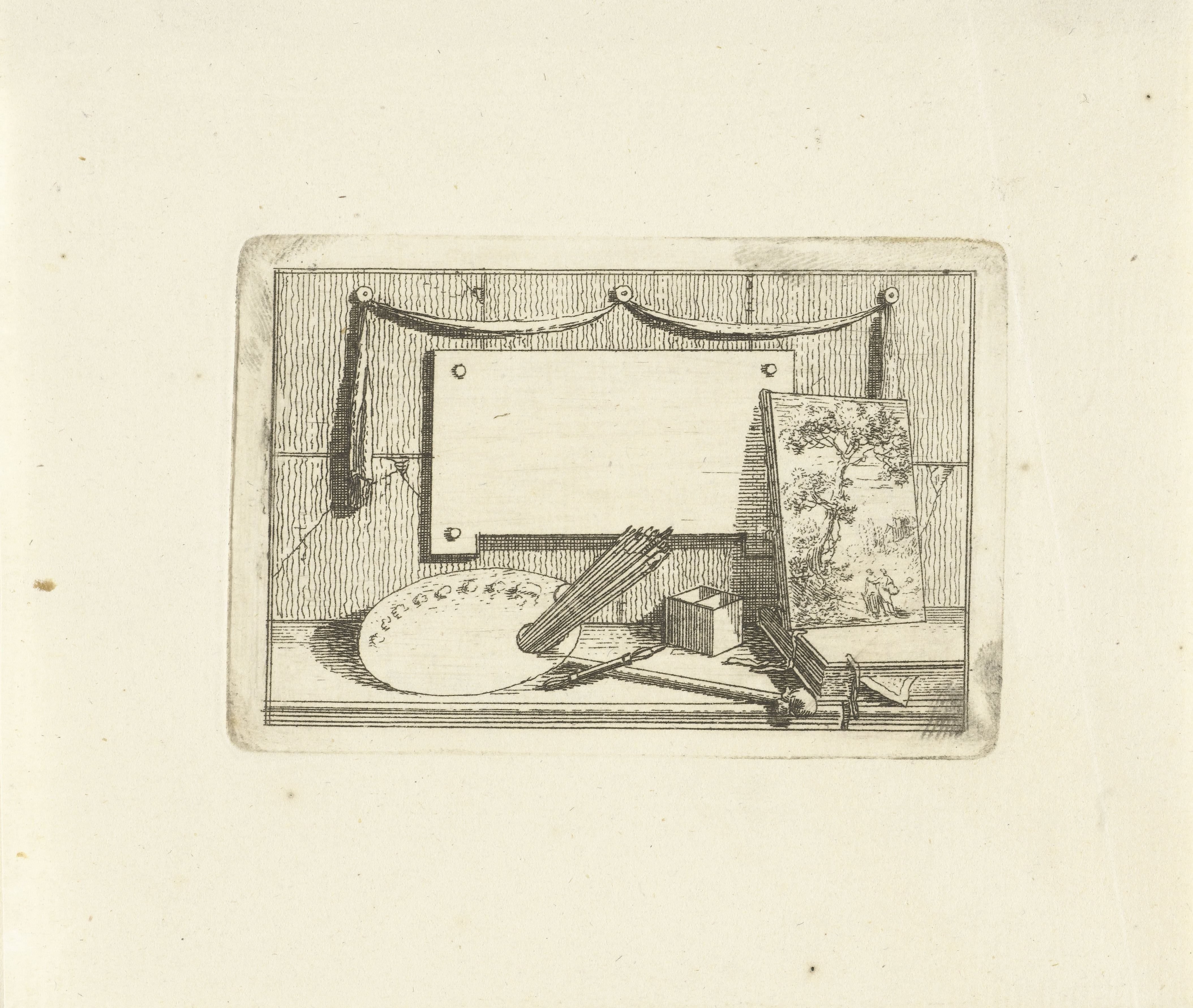 Vignet met schildersattributen