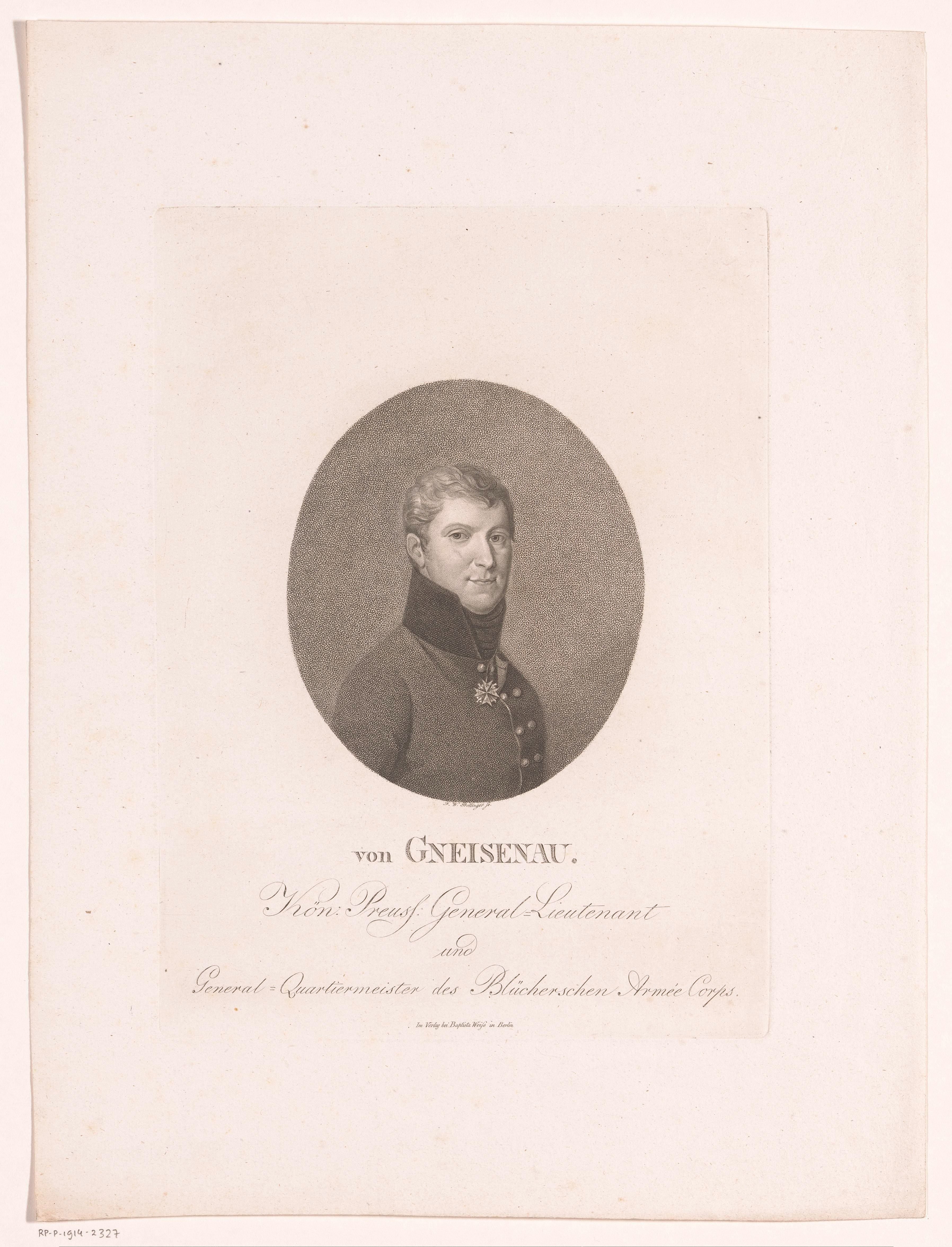 Portret van August Wilhelm Antonius Neidhardt von Gneisenau