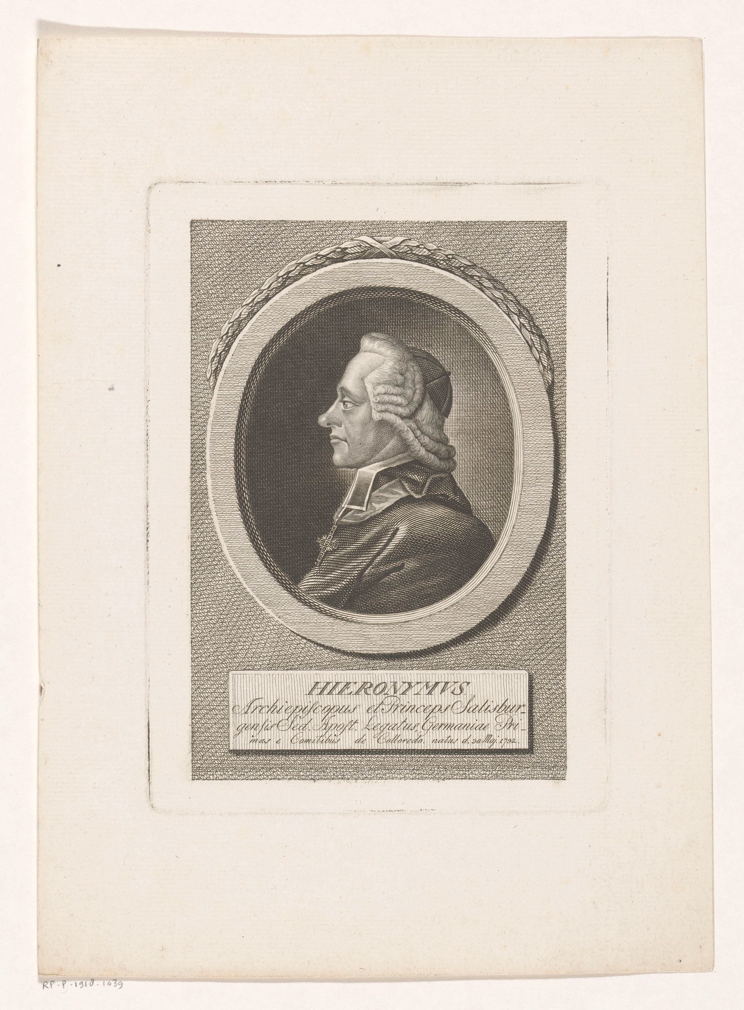 Portret van Hieronymus von Colloredo-Waldsee, aartsbisschop van Salzburg