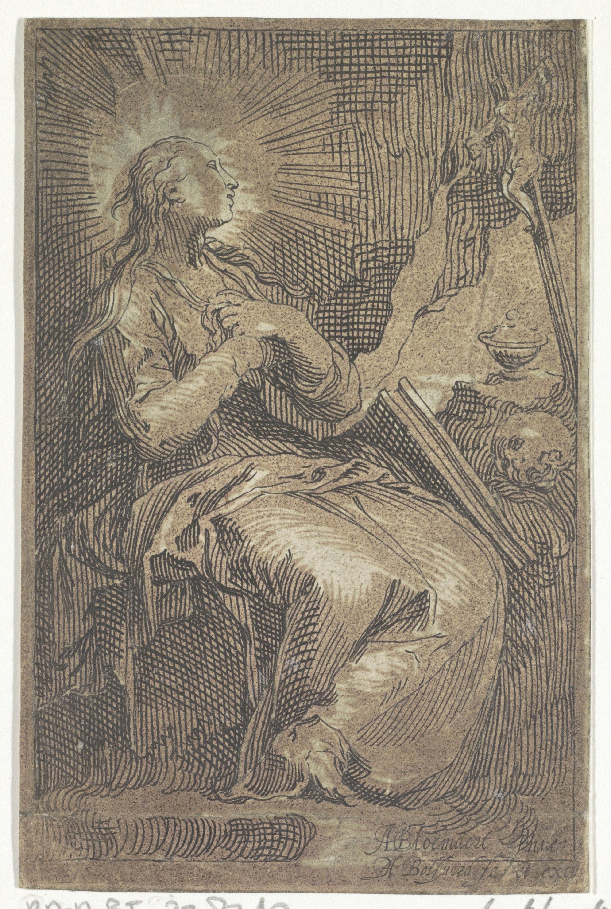 Boetvaardige Maria Magdalena in de grot voor crucifix