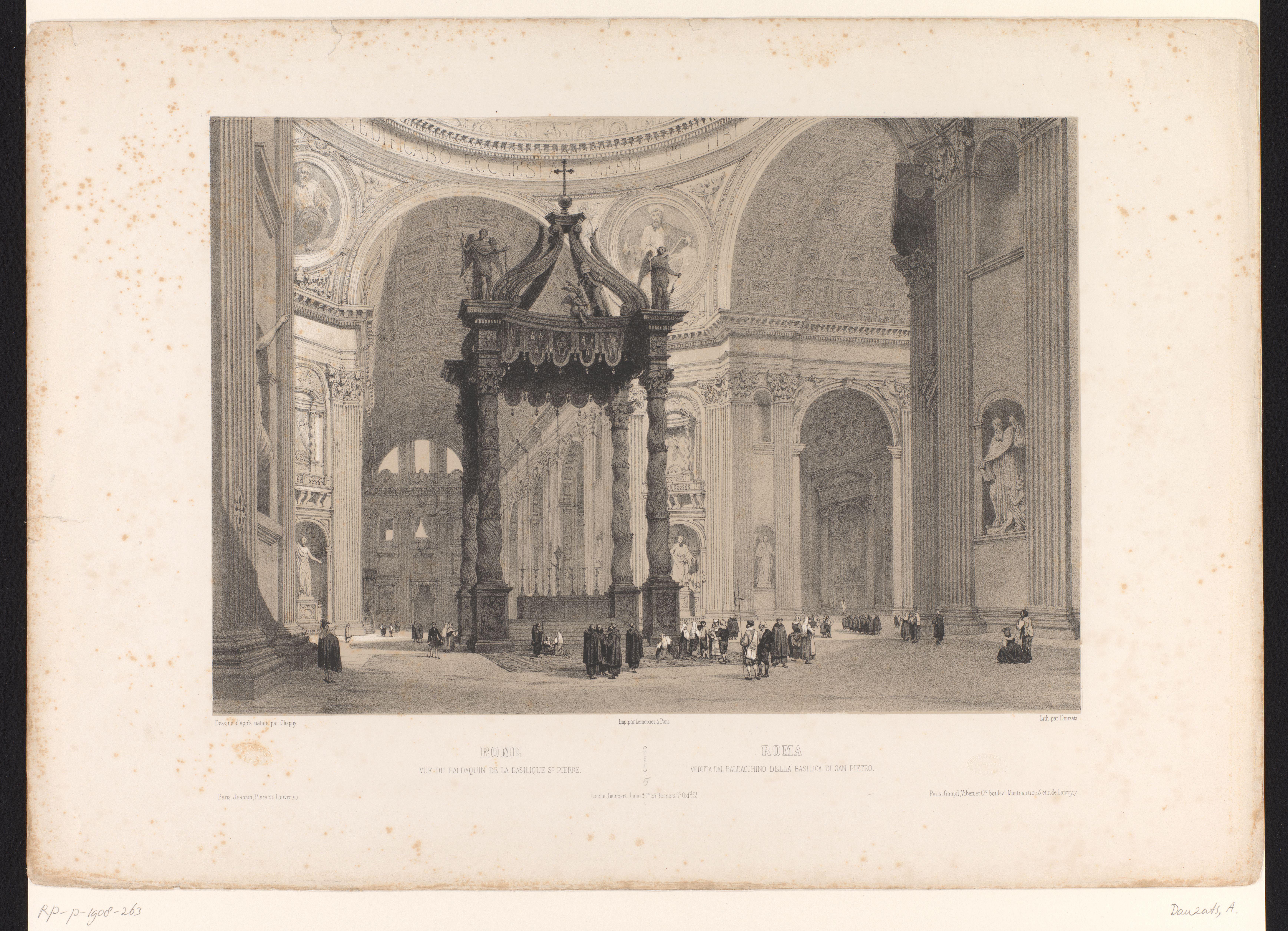 Zicht op het baldakijn van Bernini in de Sint-Pietersbasiliek in Rome