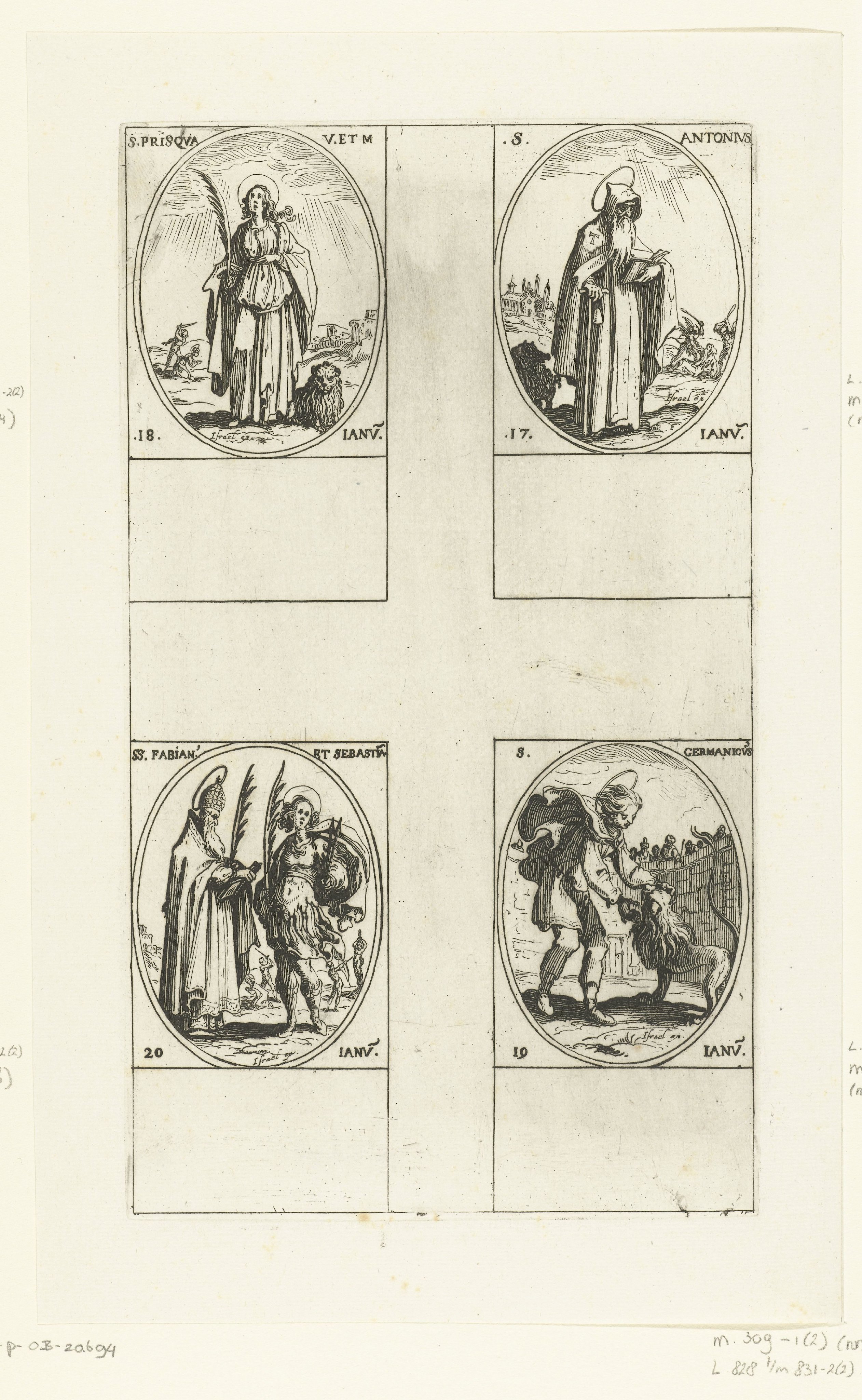 Heilige Antonius Abt, Heilige Prisca van Rome, Heilige Germanicus, Heilige Fabianus en Heilige Sebastiaan (17-20 januari)