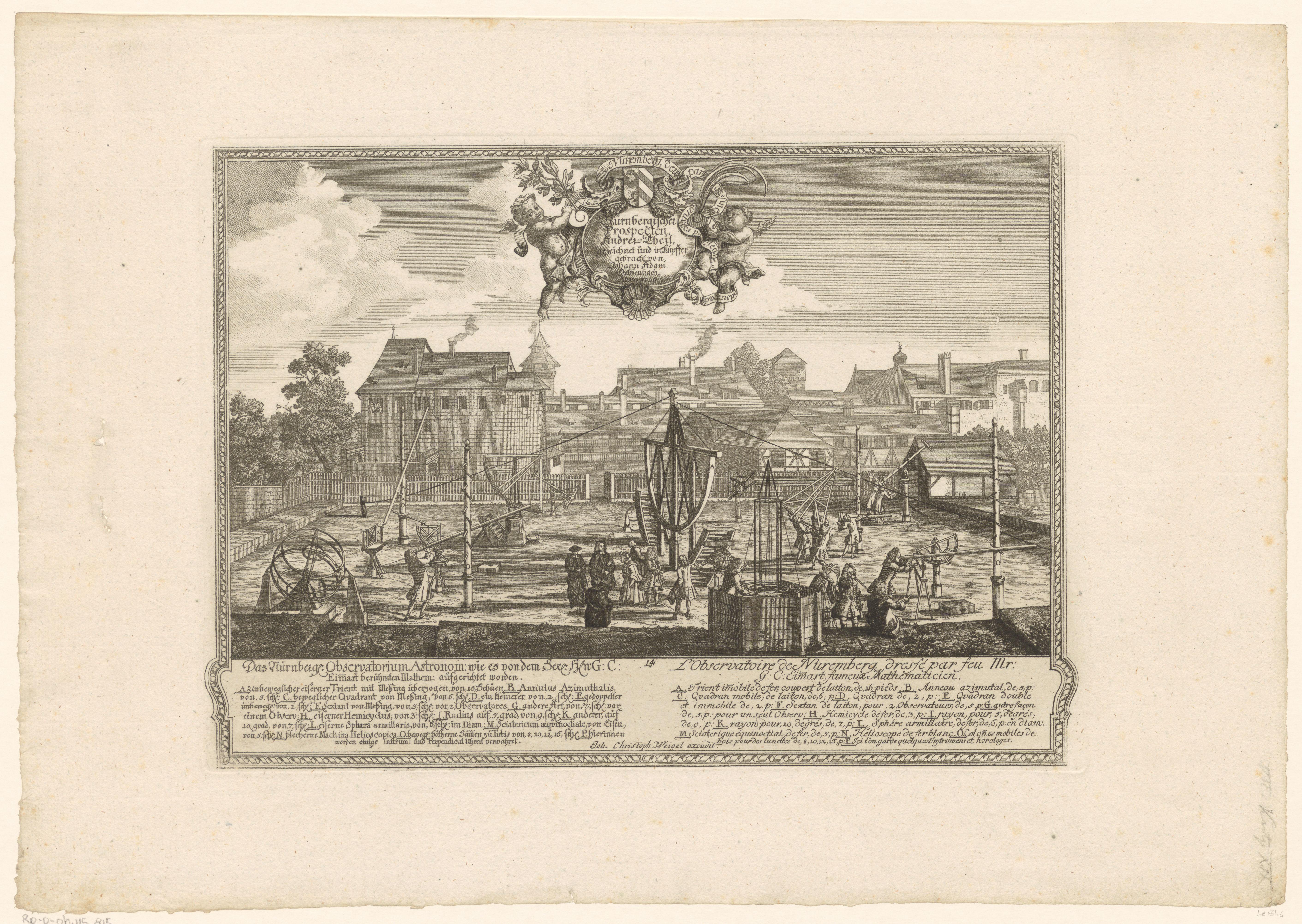 Gezicht op het Neurenbergse observatorium van Georg Christoph Eimmart