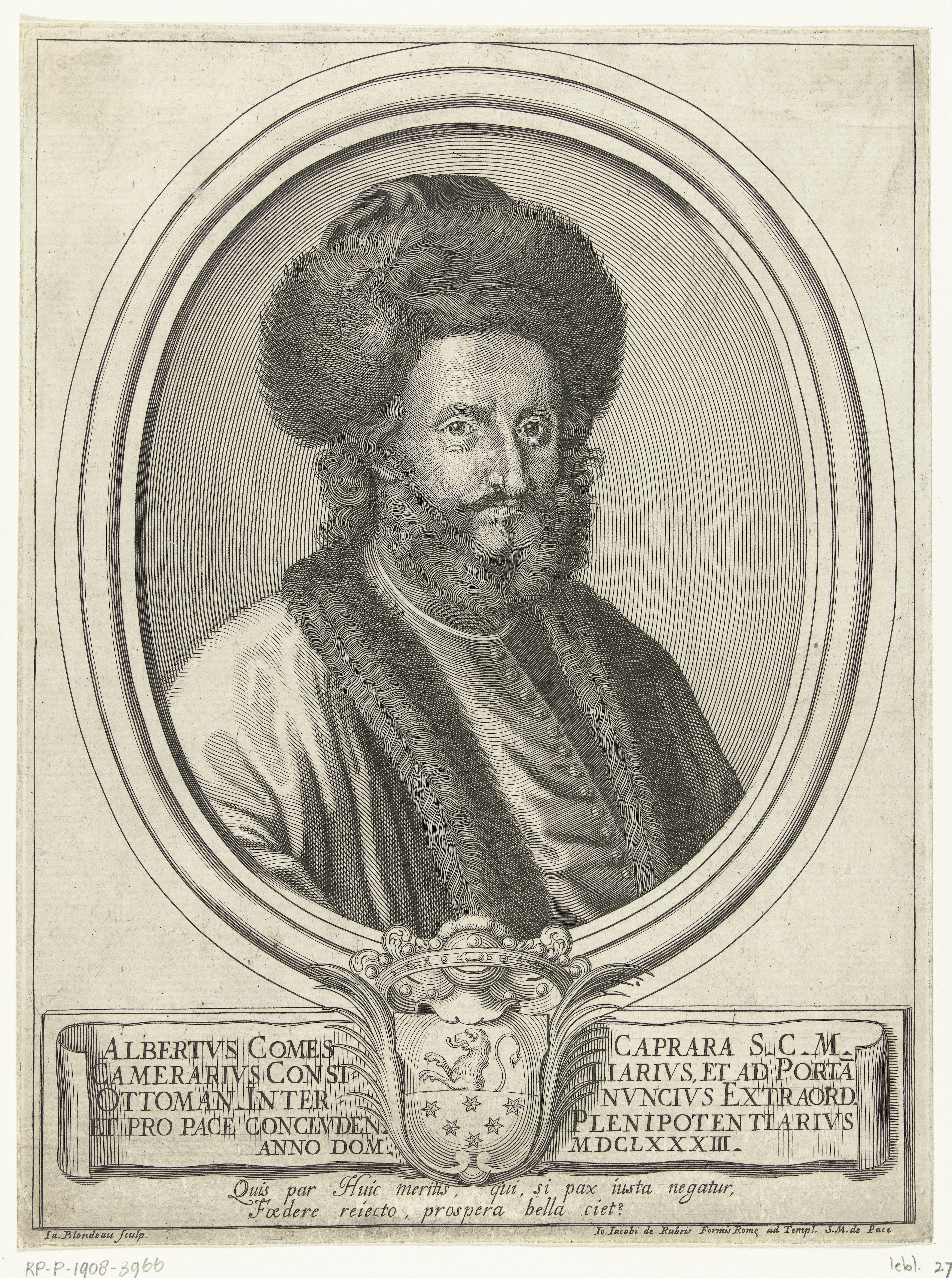 Portret van Ottomaanse graaf Alberto Caprara met bontmuts