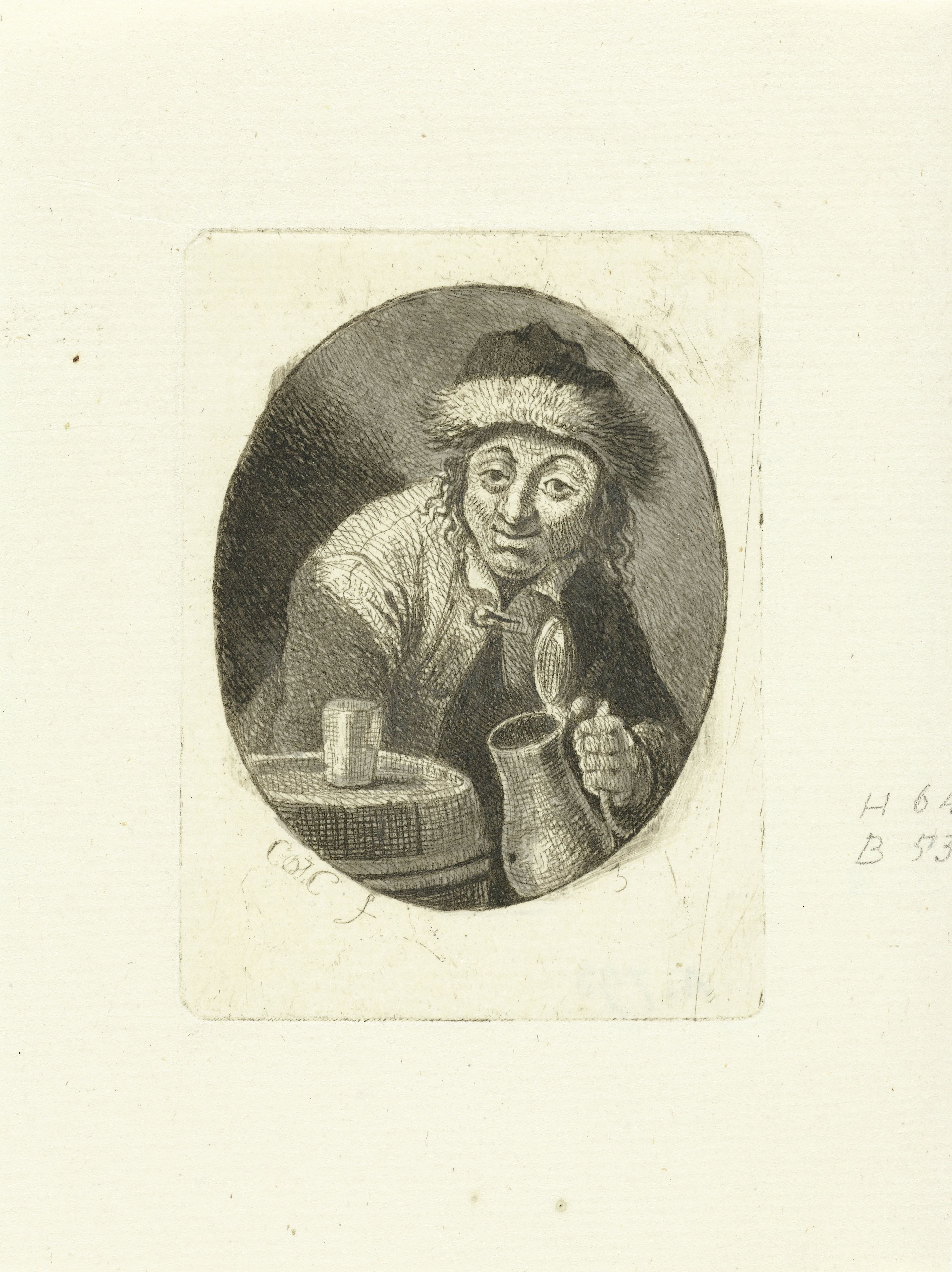 Man met schenkkan en glas