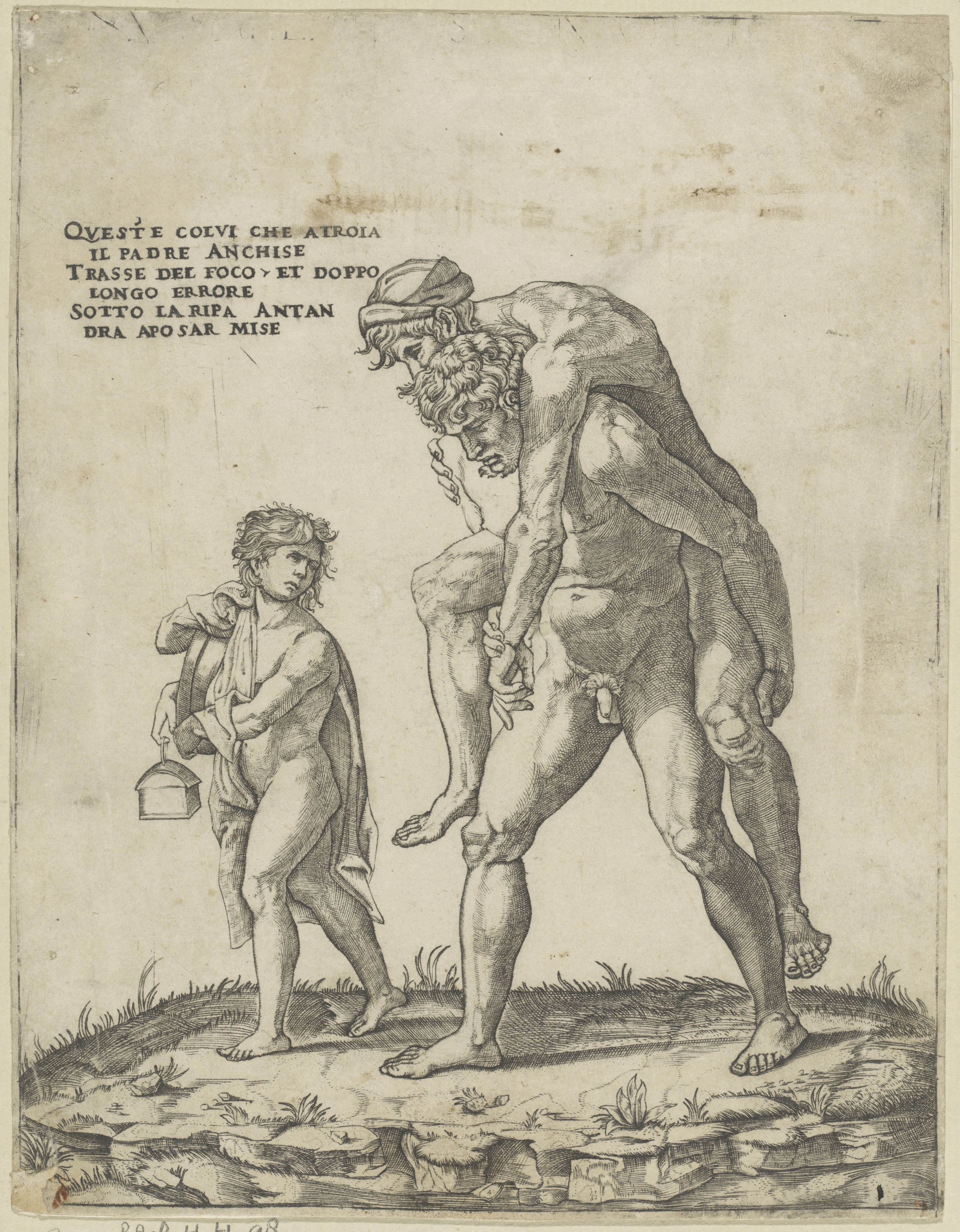 Aeneas vlucht met zijn familie uit Troje