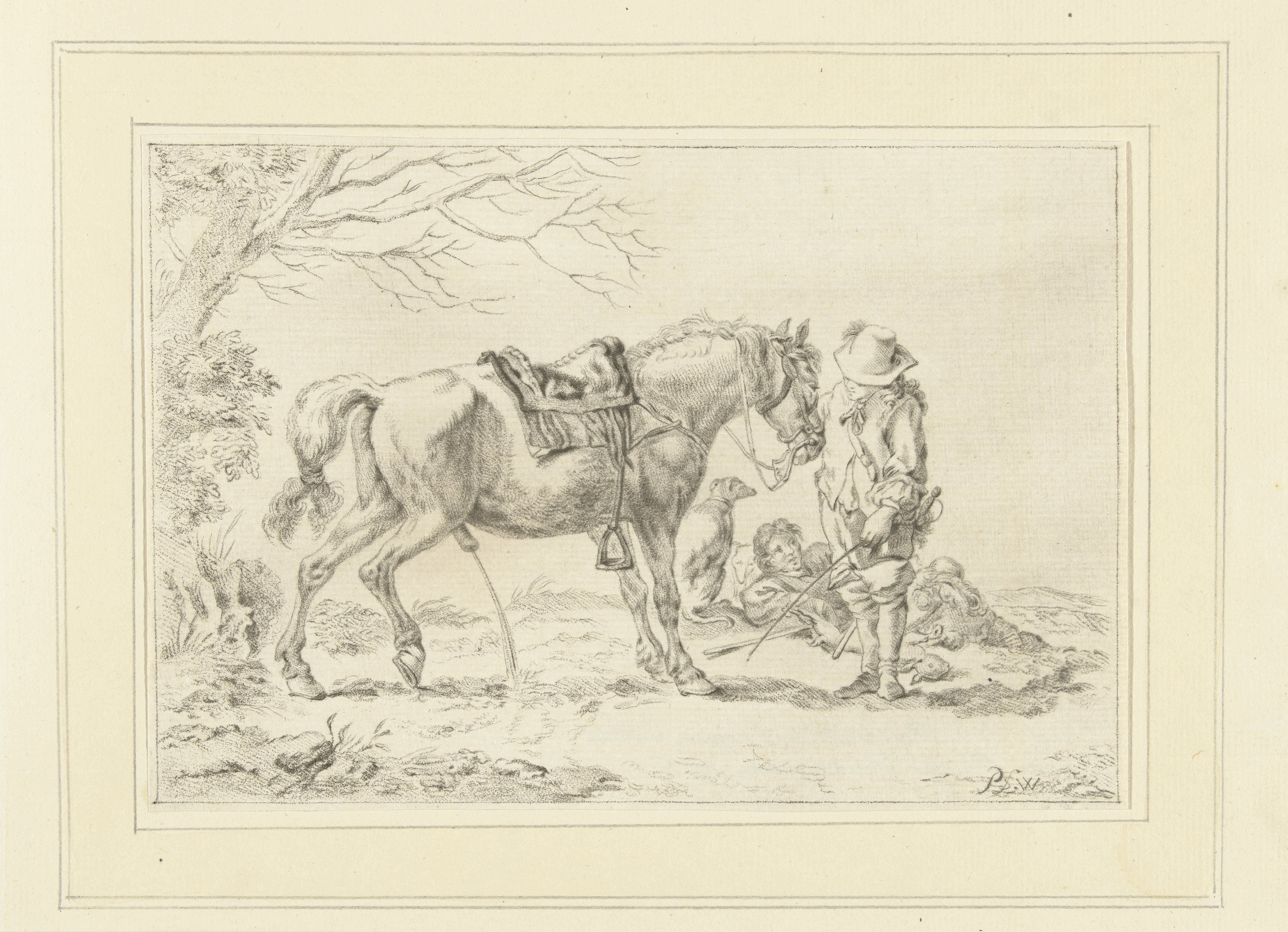 Ruiter naast pissend paard