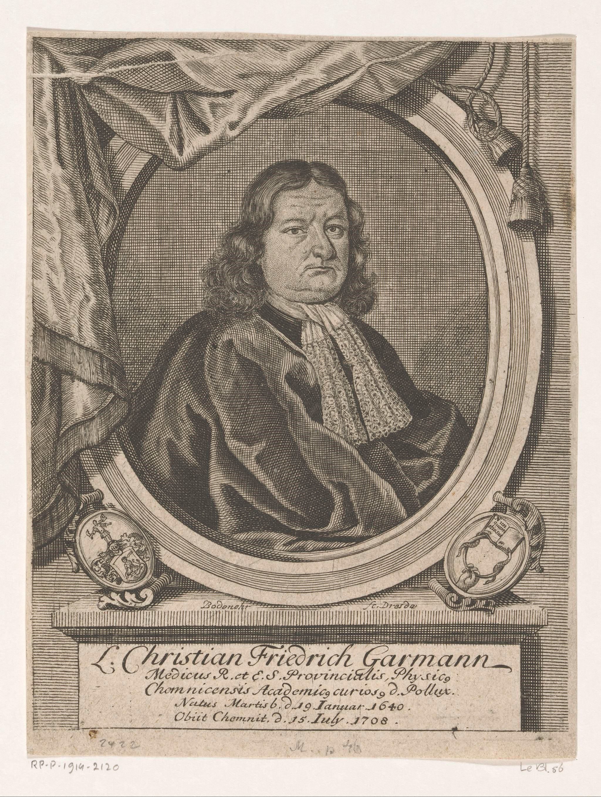 Portret van Christian Friedrich Garmann