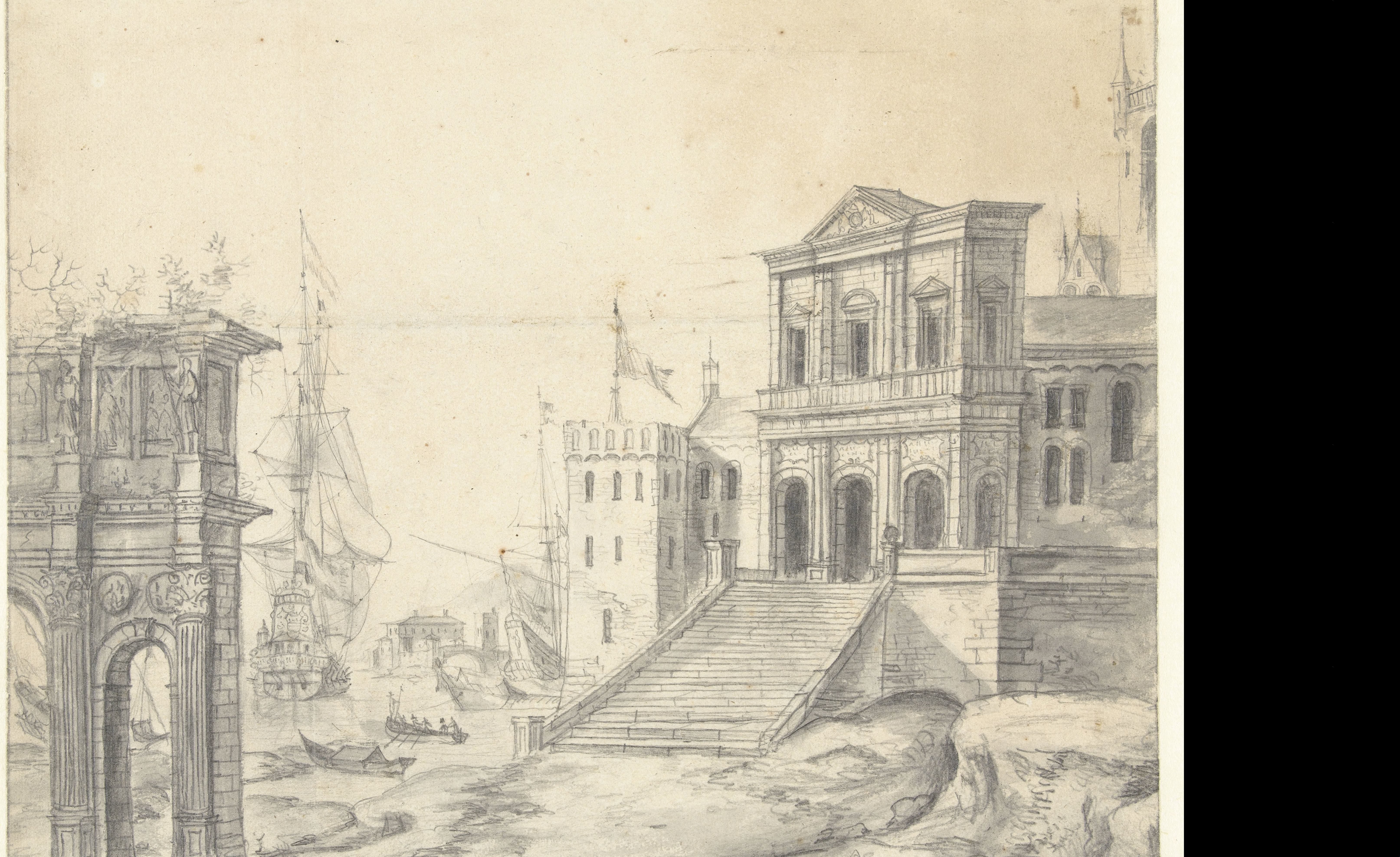 Fantasiegezicht op een zuidelijke havenstad
